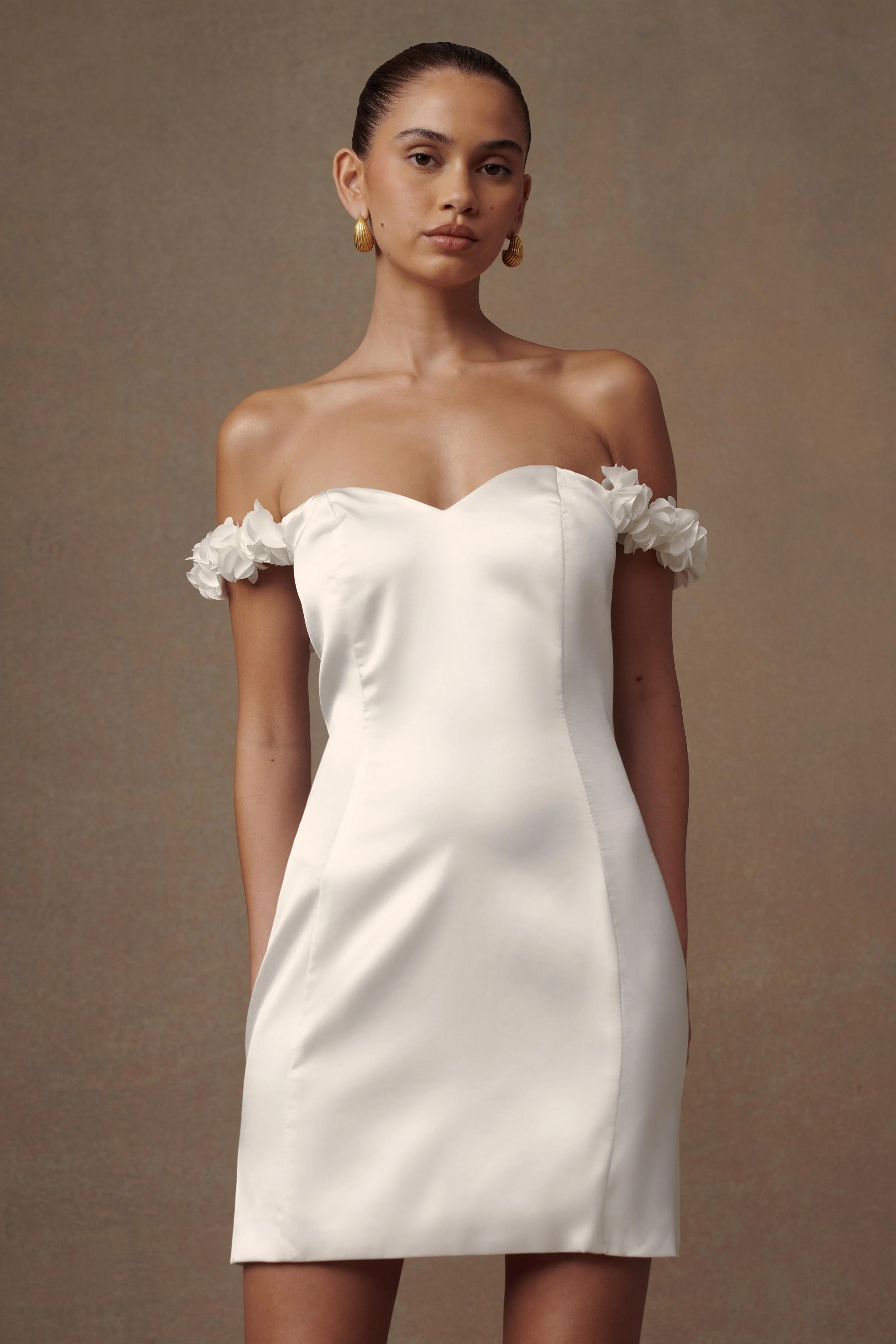 Karrie Satin Rose Mini Dress - White