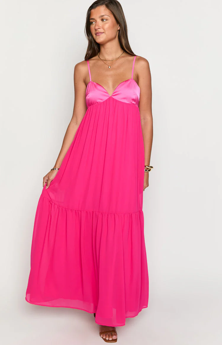 Dekota Hot Pink Contrast Maxi Dress