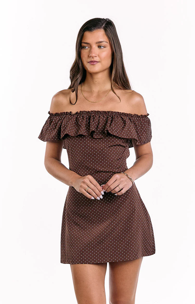 Haylie Brown Polka Dot Off Shoulder Mini Dress