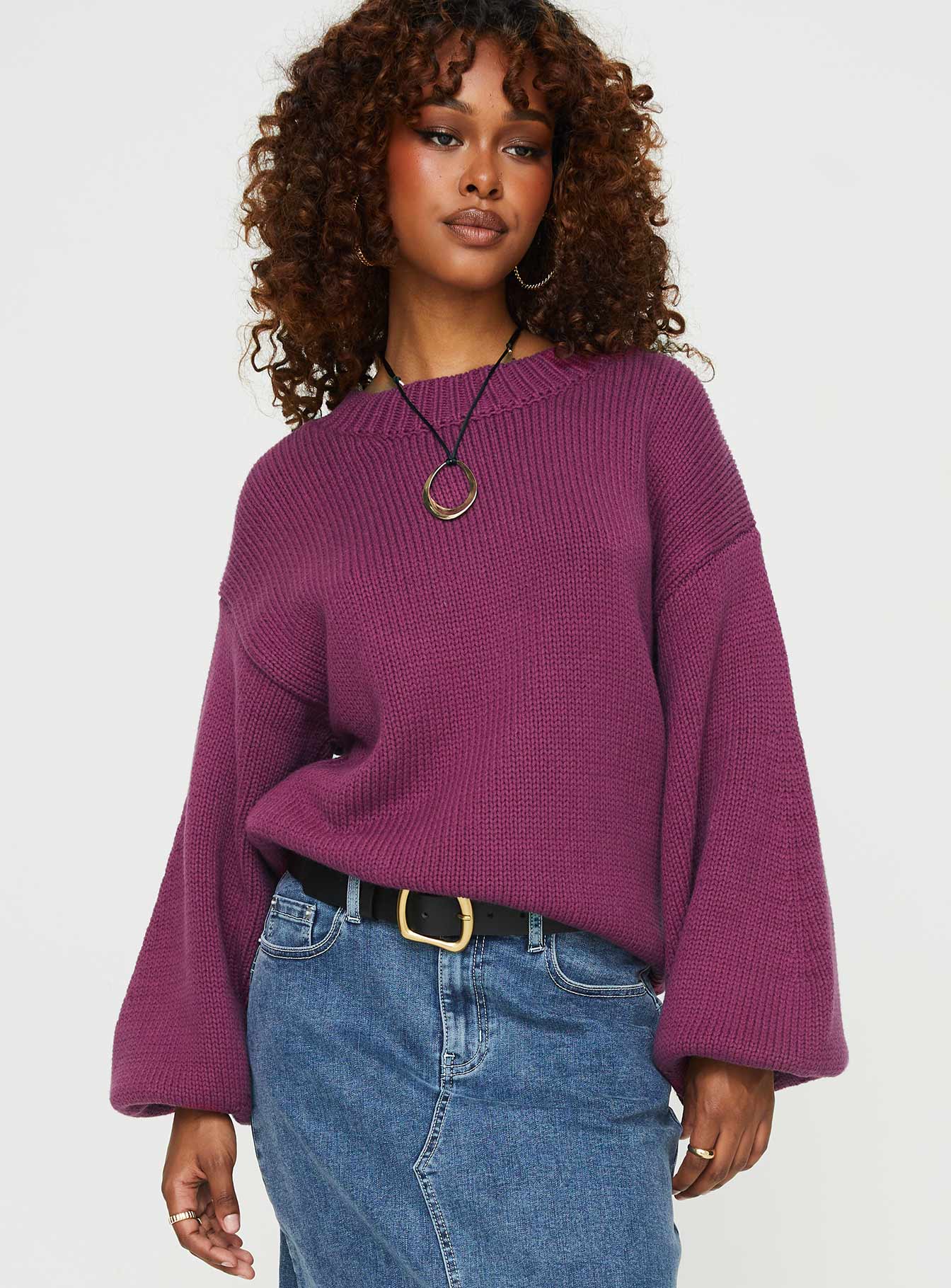 Harmony Balloon Sleeve Knit Sweater Burgundy