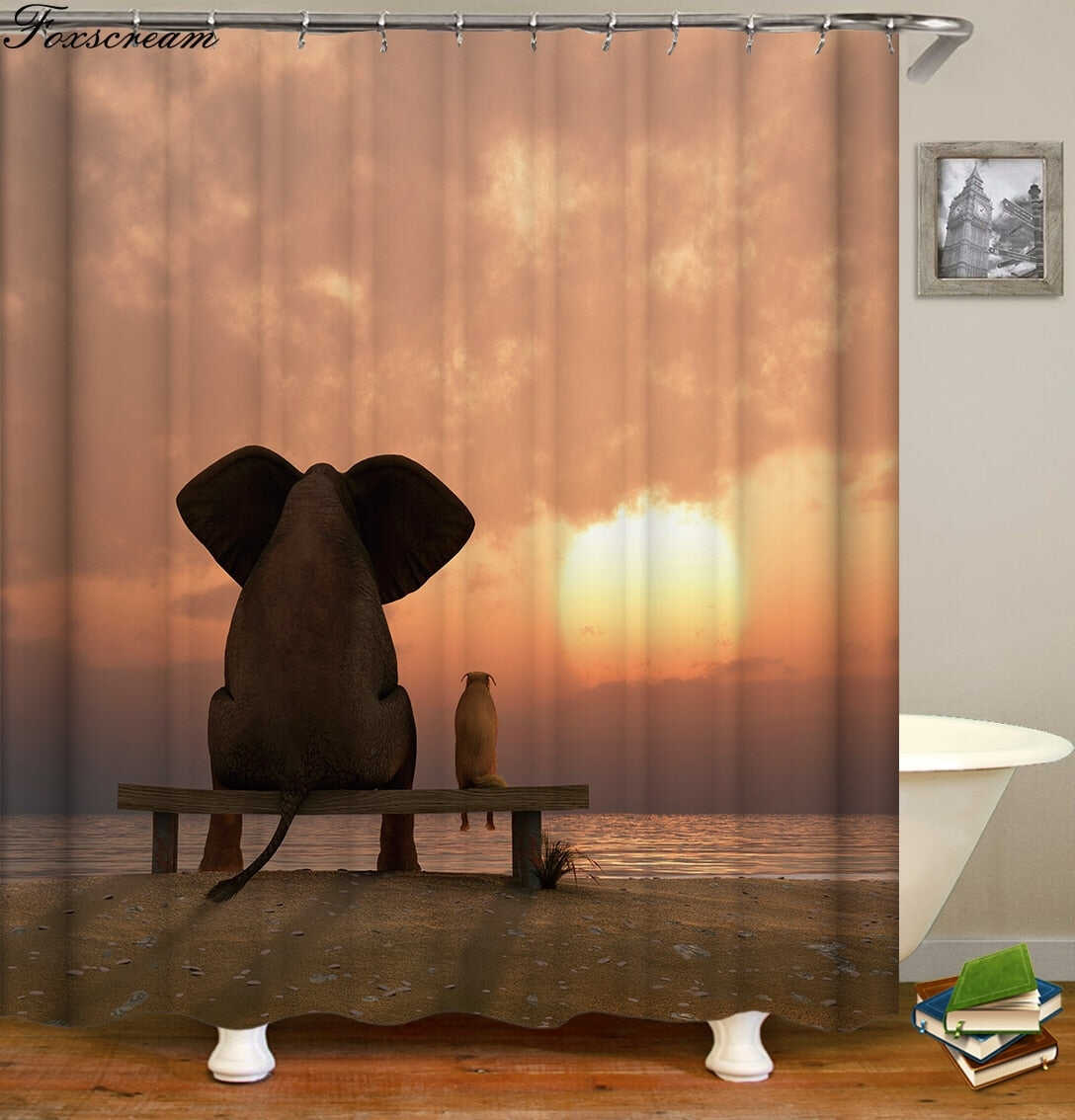 New High Quality Elephant Printing Shower Curtain 3D Polyester Fabric Waterproof Mildewproof Bathroom Curtain
