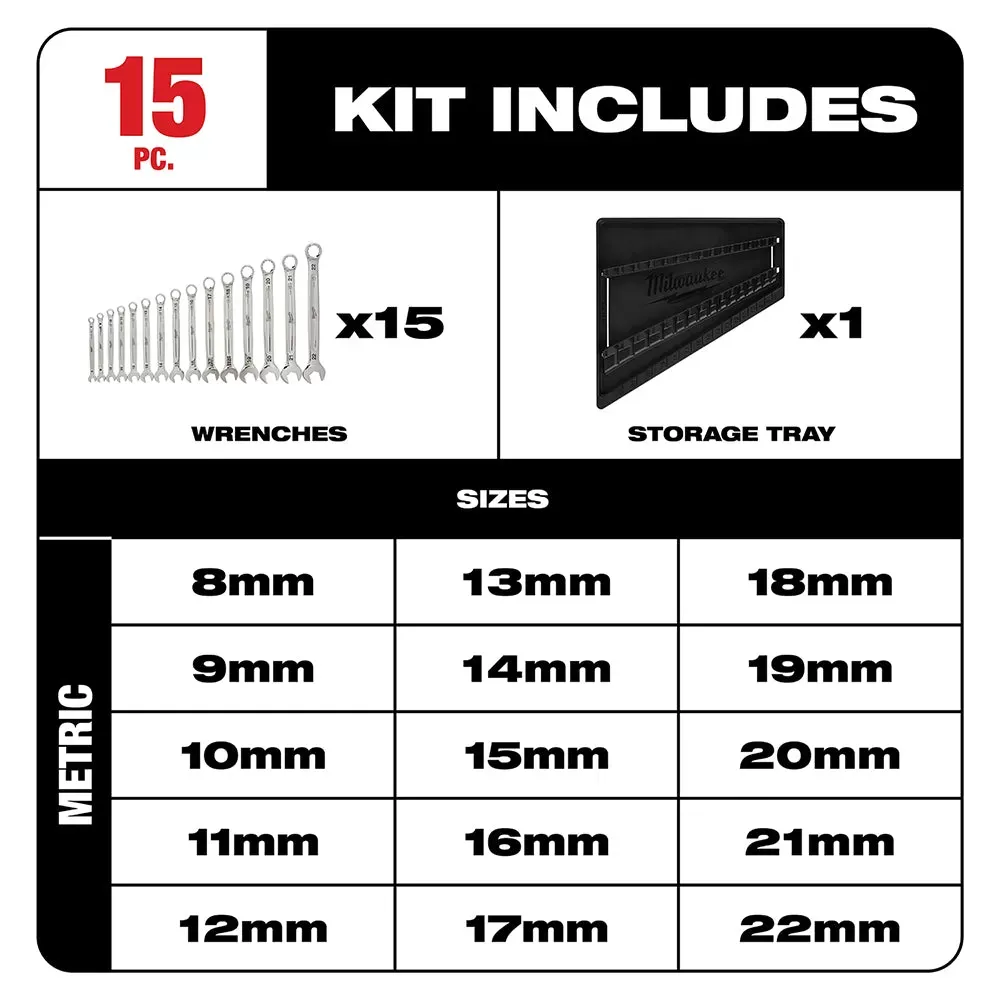 Milwaukee Pre-Sale 48-22-9415P Open-End Combination Wrench SAE / Metric Set - 30 PC