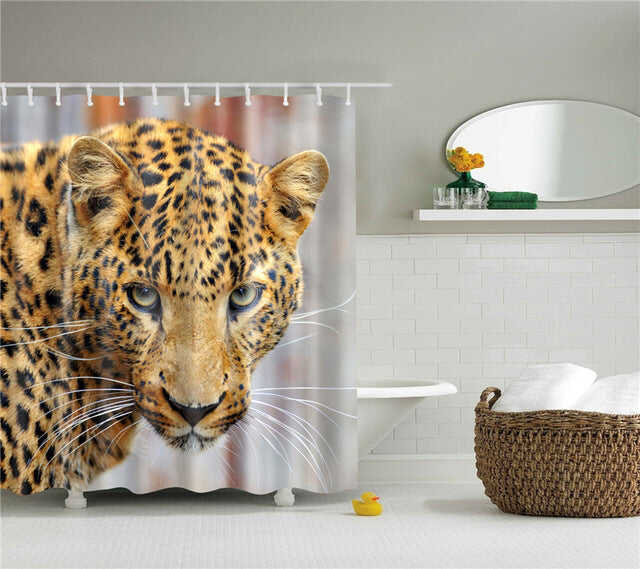 Animals printed lion, tiger, cat 3d bath curtains waterproof polyester fabric washable bathroom shower curtain screen with hooks