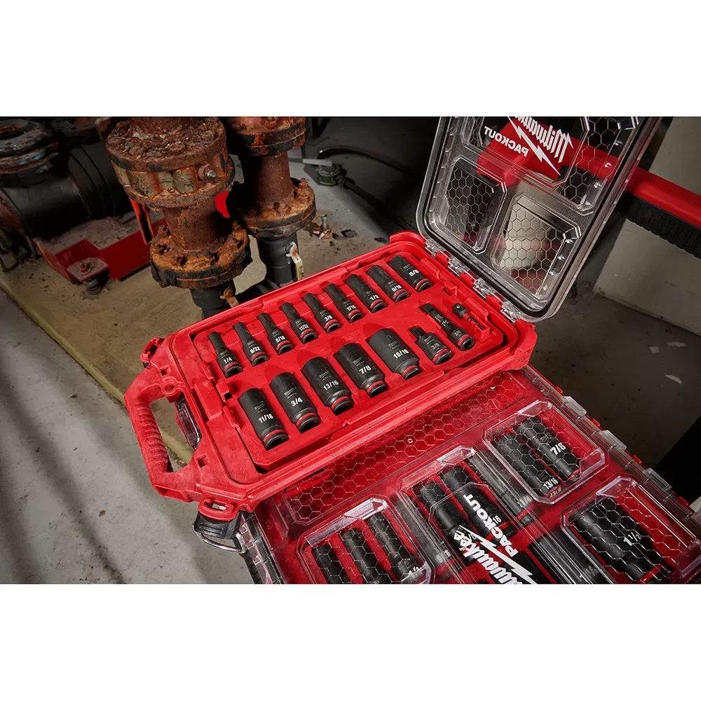 Milwaukee 49-66-6800 SHOCKWAVE 3/8” Impact Duty Socket SAE PACKOUT Set - 17 PC