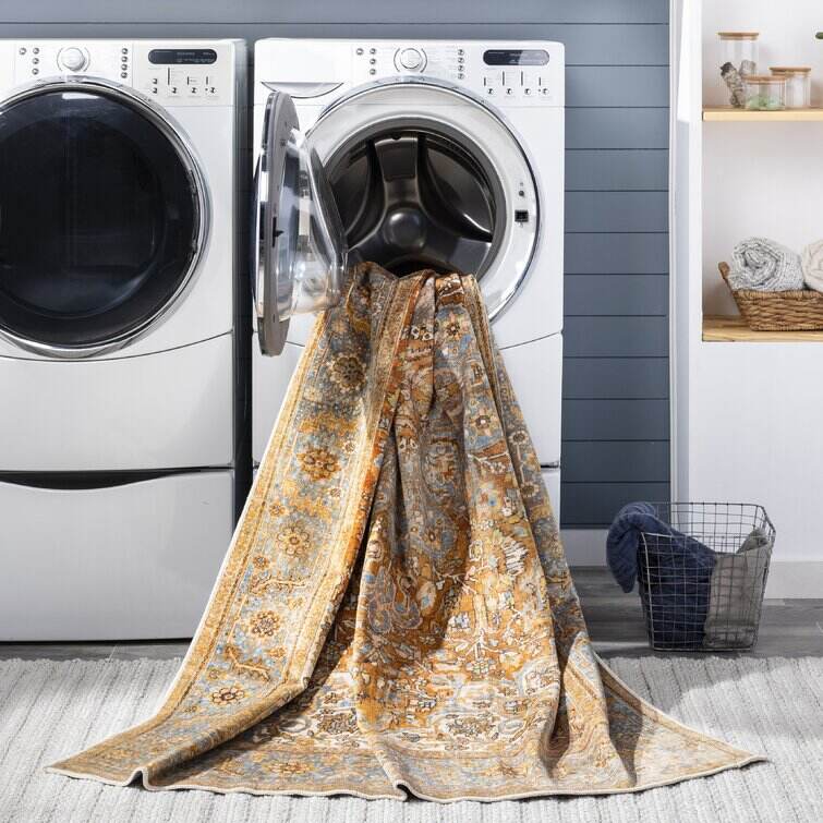 Mags Machine Washable Oriental Mustard/Medium Brown Area Rug