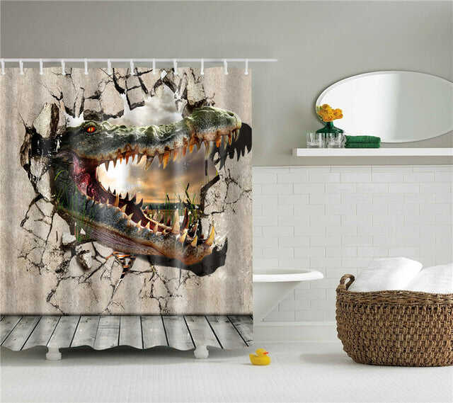 Animals printed lion, tiger, cat 3d bath curtains waterproof polyester fabric washable bathroom shower curtain screen with hooks