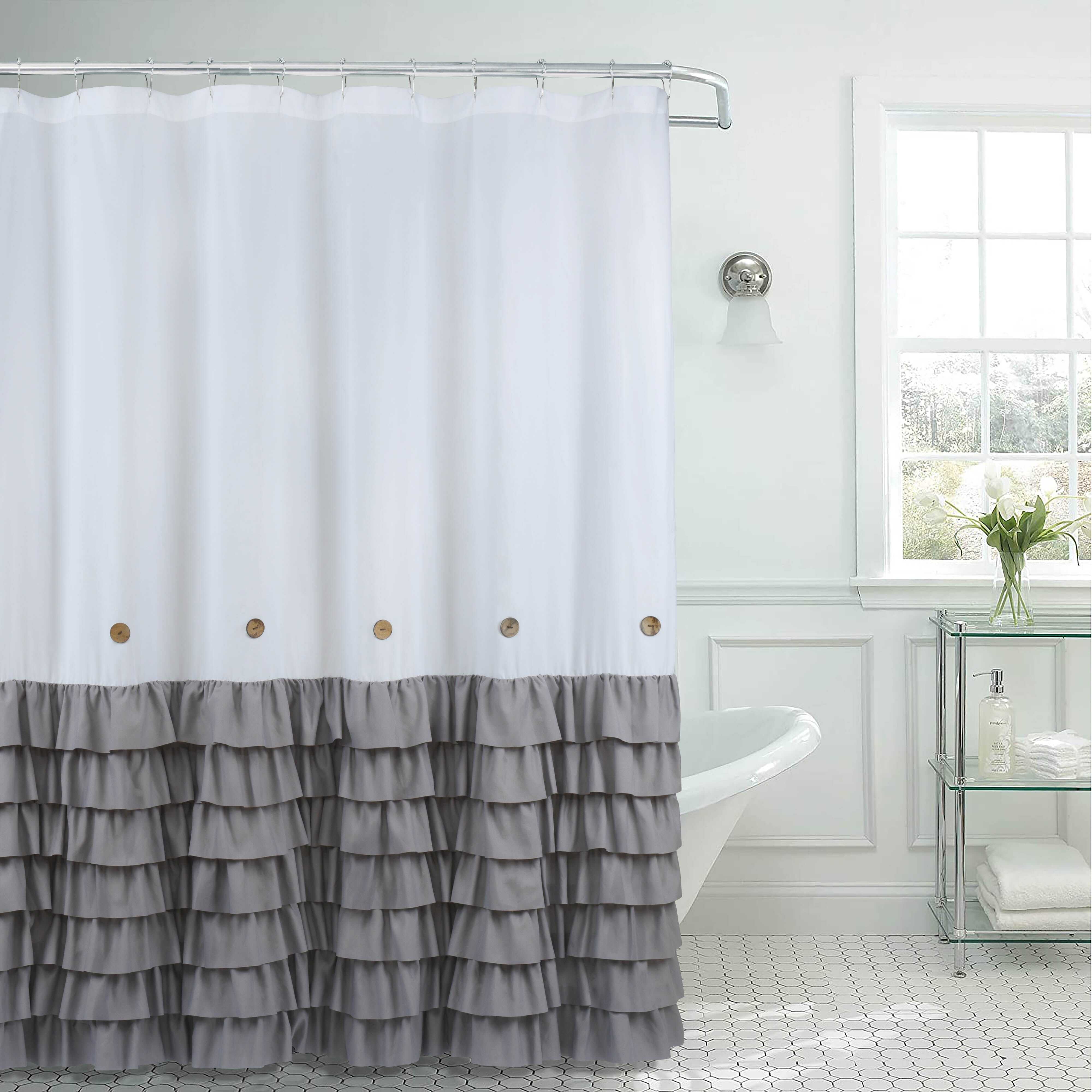 HIG Farmhouse Shower Curtain with PEVA Liner Bathroom Curtain with Buttons Decor, 72