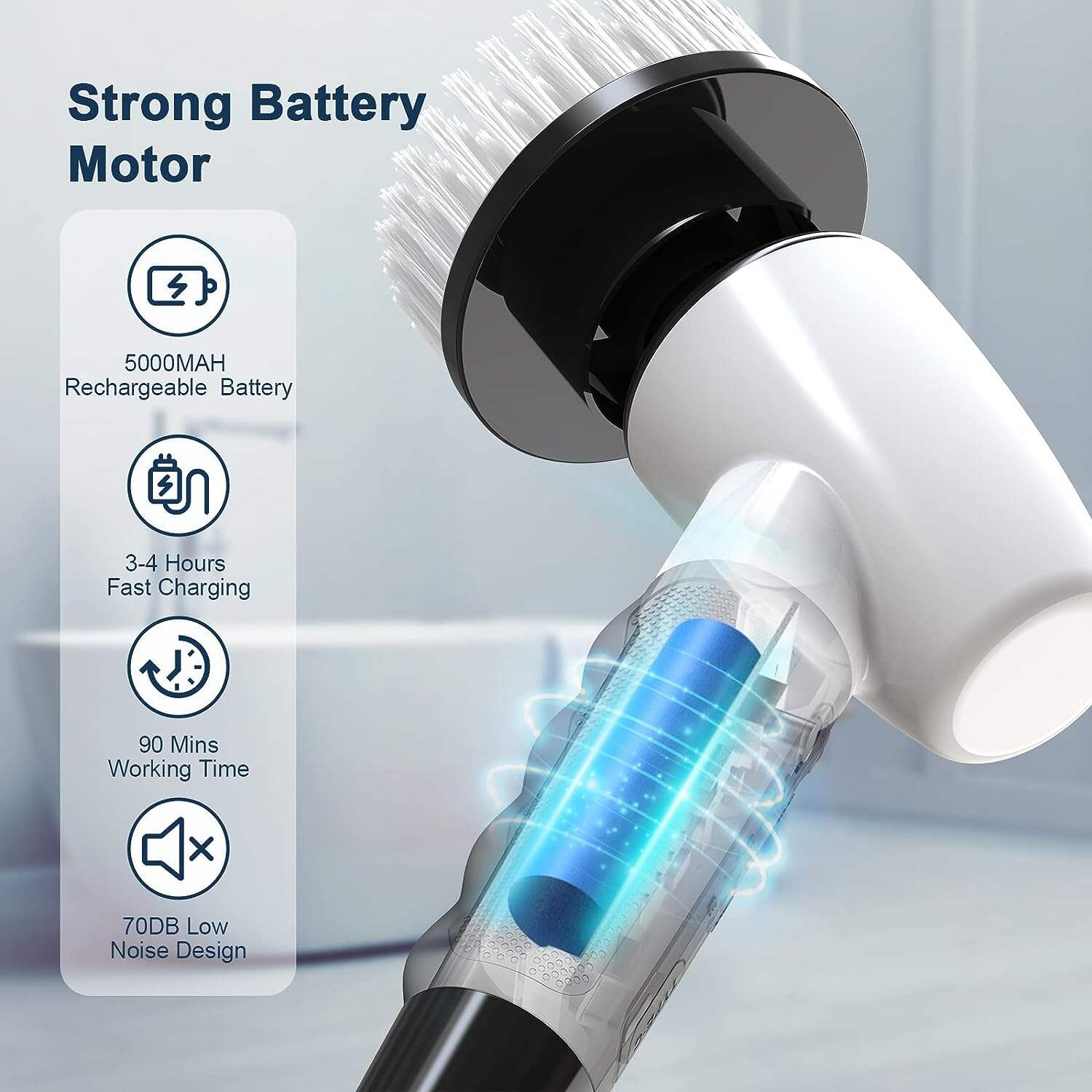 Cordless Electric Spin Scrubber,Cleaning Brush Scrubber for Home, 400RPM/Mins-8 Replaceable Brush Heads-90Mins Work Time,3 Adjustable Size,2 Adjustable Speeds for Bathroom Shower Bathtub Glass Car