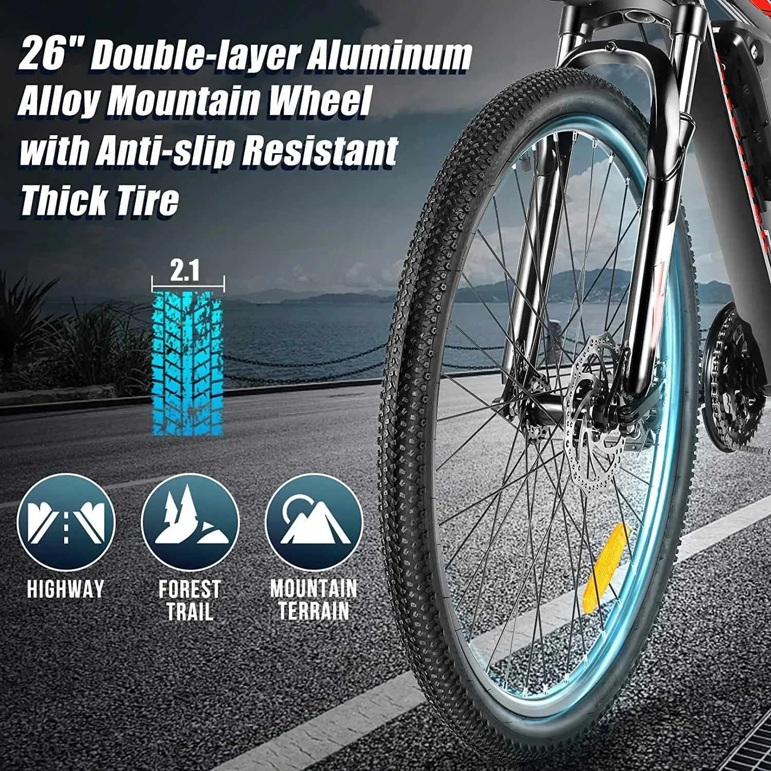 Electric Bike Electric Mountain Bike 500W 26'' Commuter Ebike, 20MPH Adults Electric Bicycle with Removable 48V/374.4Wh Battery, LCD-Display and Professional 21 Speed Gears