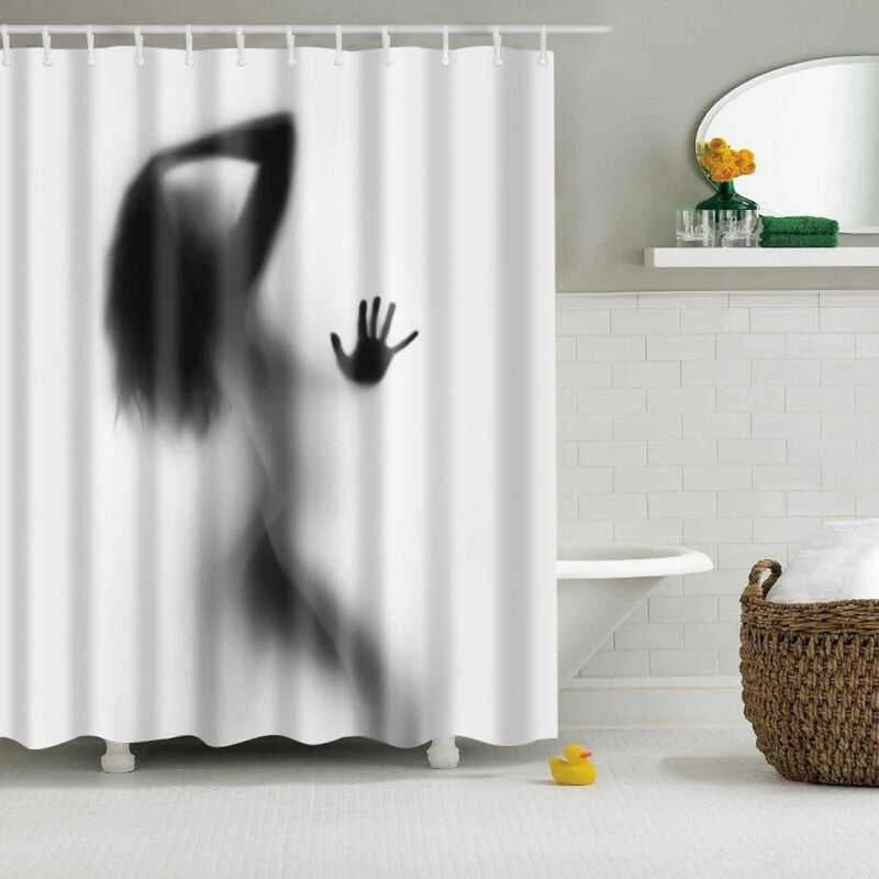 High Quality Waterproof Women Shadow Shower Curtain with Hooks Sexy Girl Portrait Bathroom Curtains Curtains for Bathroom Shower