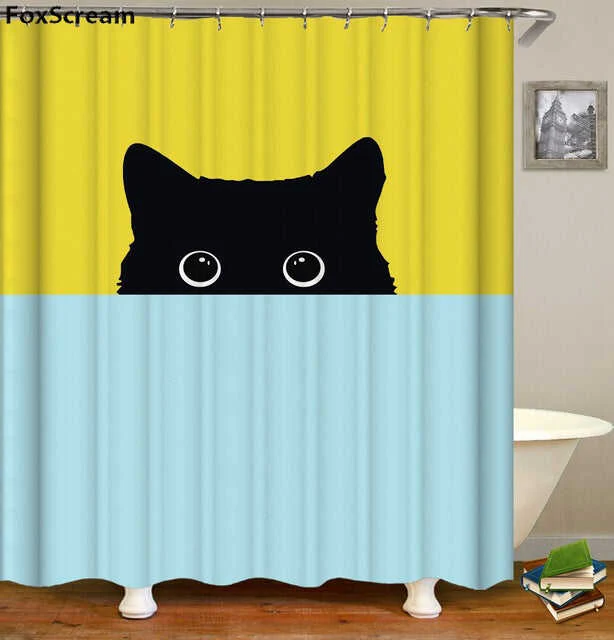 Cat Bath Shower Curtain Funny Star Space Waterproof Cat shower curtains bathroom curtain Fabric Bathroom Curtains For Bathroom