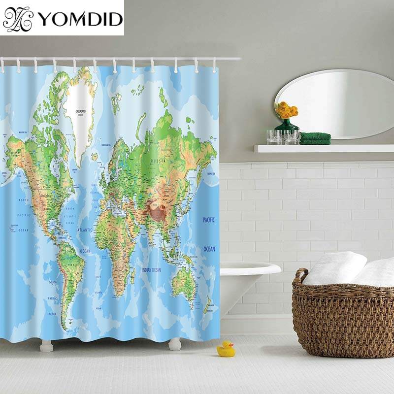 Different World Map Pattern Shower Curtains Printed Bathroom Curtains Shower Wall Hanging Map Curtain World Map Shower Curtains