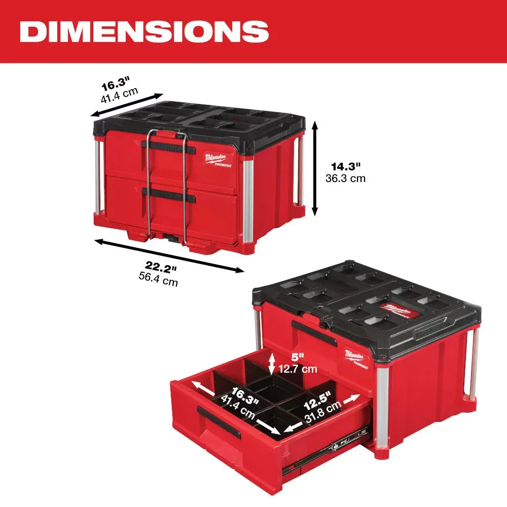 Milwaukee Pre-Sale 48-22-8442 PACKOUT 2 Drawer Durable Tool Box w/ 50lbs Capacity