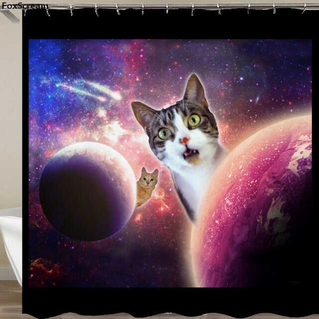 Cat Bath Shower Curtain Funny Star Space Waterproof Cat shower curtains bathroom curtain Fabric Bathroom Curtains For Bathroom