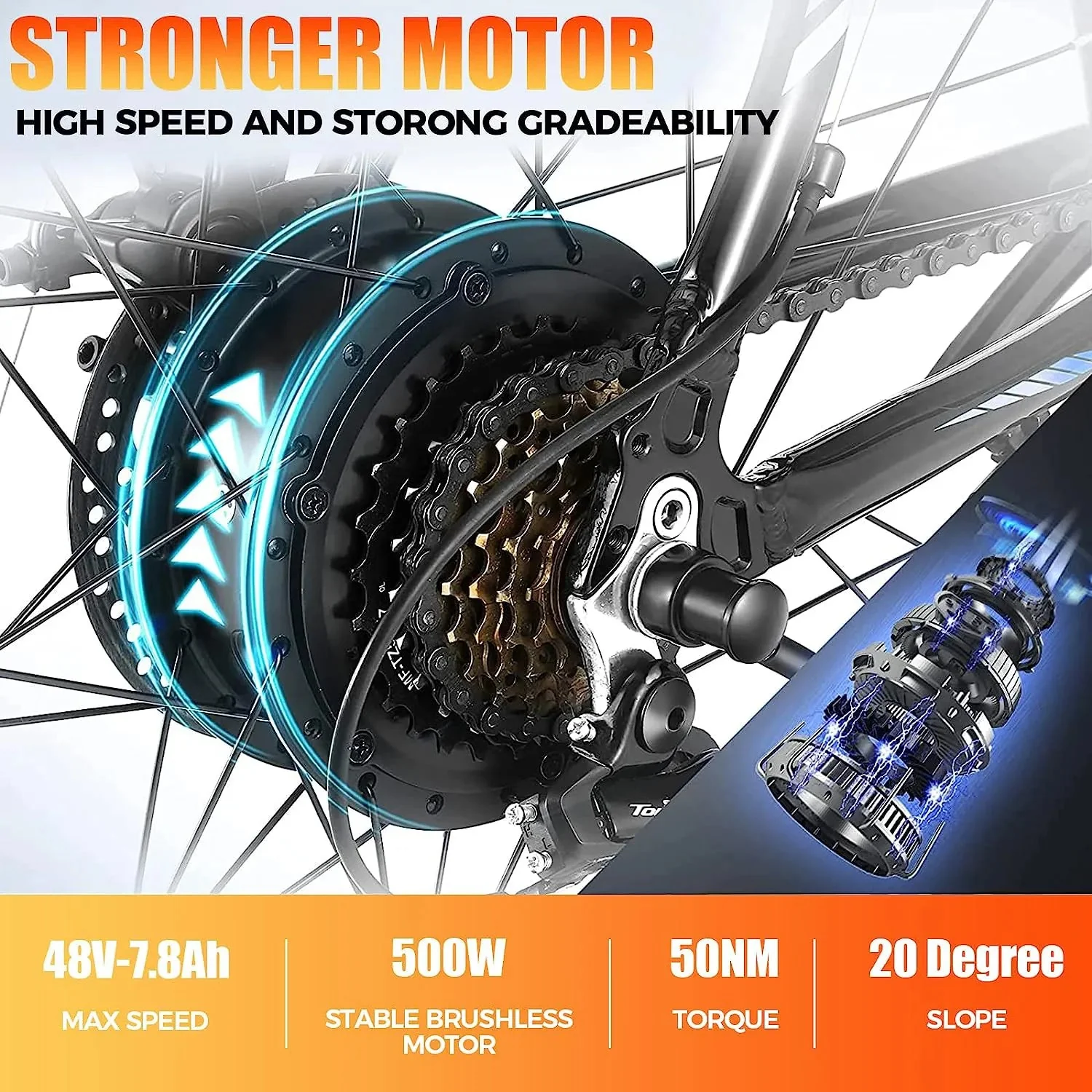 Electric Bike Electric Mountain Bike 500W 26'' Commuter Ebike, 20MPH Adults Electric Bicycle with Removable 48V/374.4Wh Battery, LCD-Display and Professional 21 Speed Gears