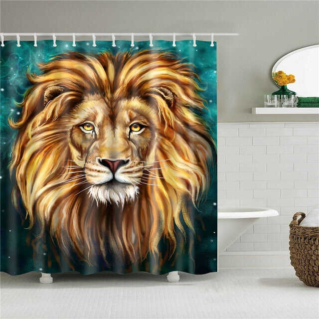 Animals printed lion, tiger, cat 3d bath curtains waterproof polyester fabric washable bathroom shower curtain screen with hooks