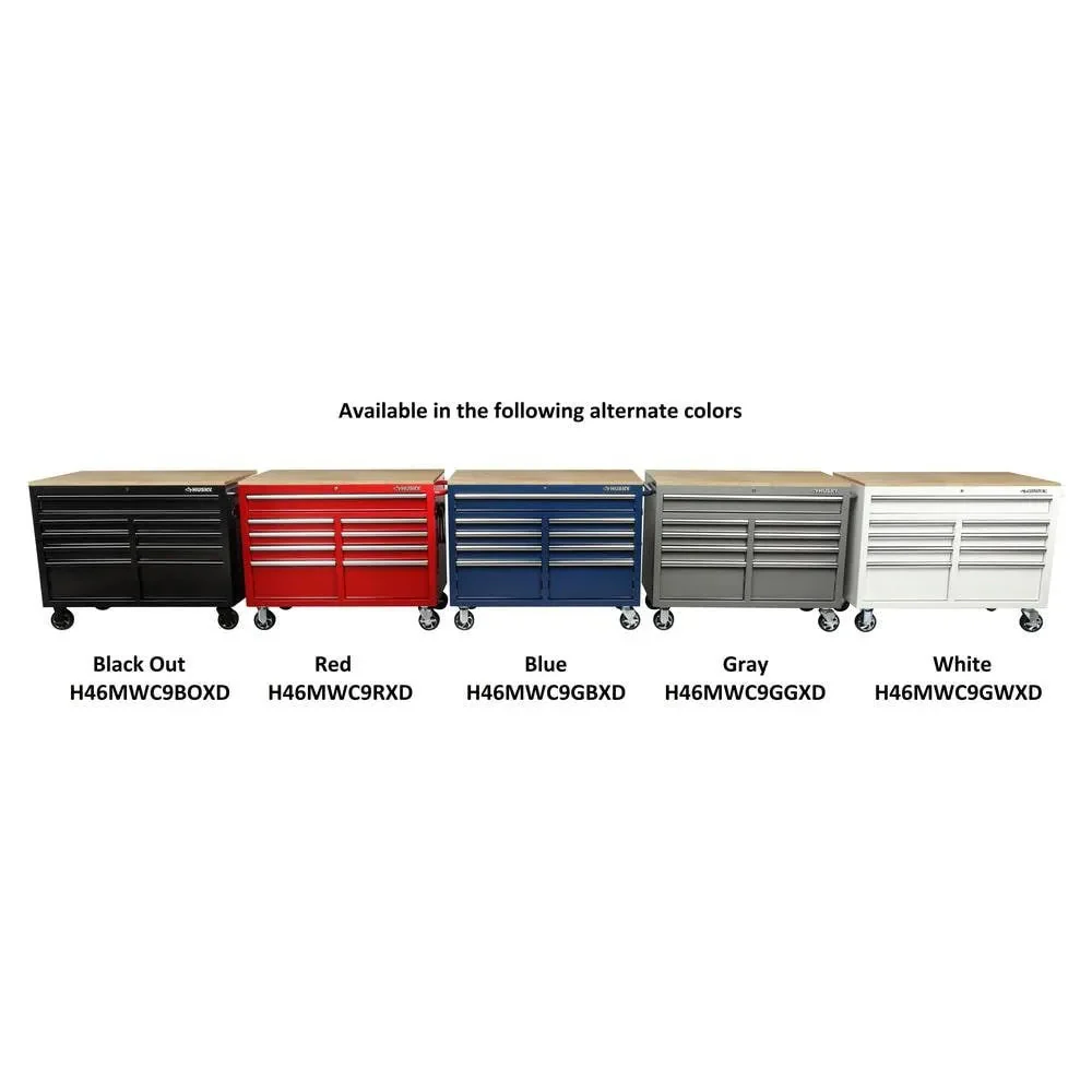 46 in. W x 24.5 in. D 9-Drawer Gloss Black Deep Tool Chest Mobile Workbench with Hardwood Top and Power Stations
