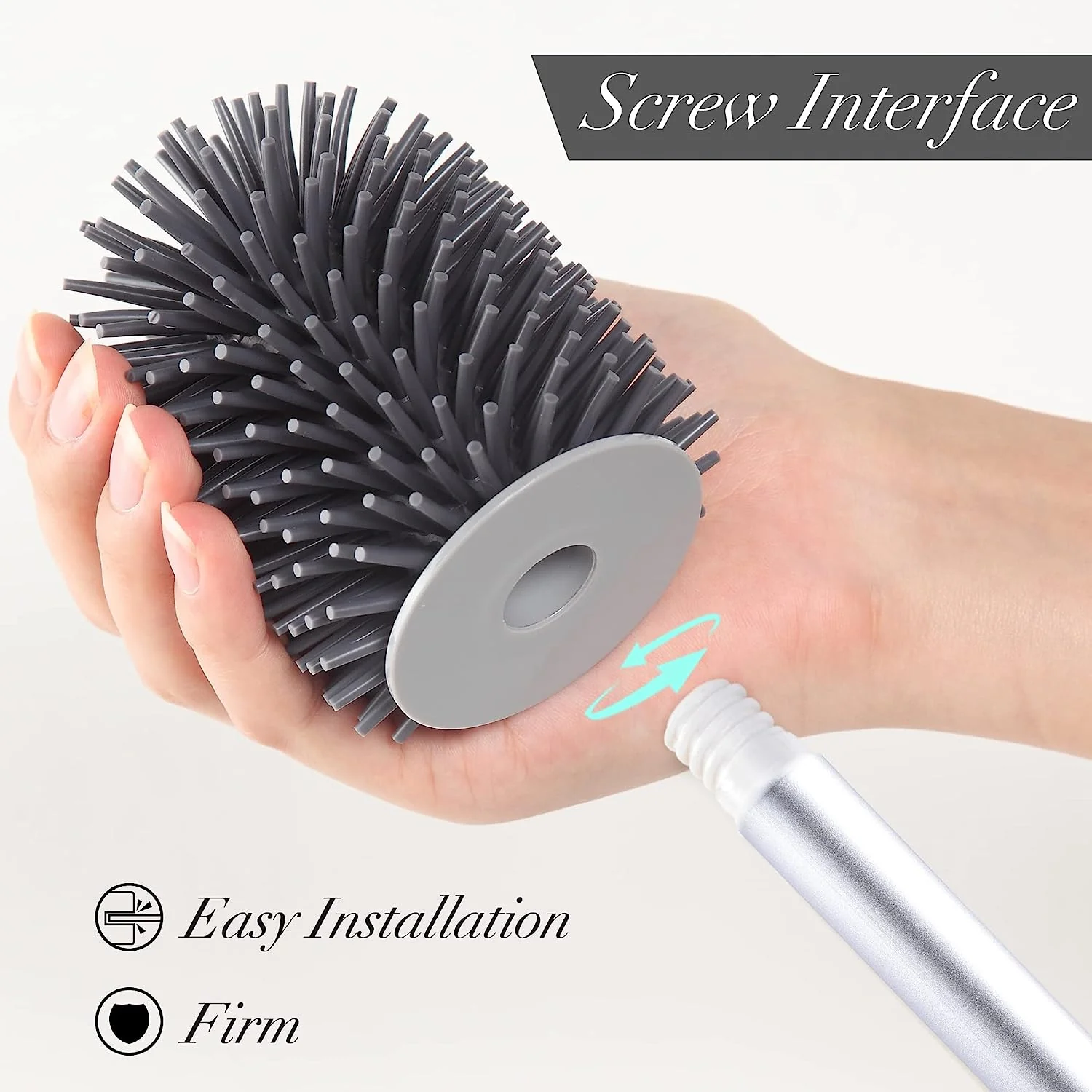 BOOMJOY Toilet Brush and Holder Set, Silicone Bristles Bathroom Cleaning Bowl Brush Kit with Tweezers, Bathroom Accessories with Aluminum Handle - White