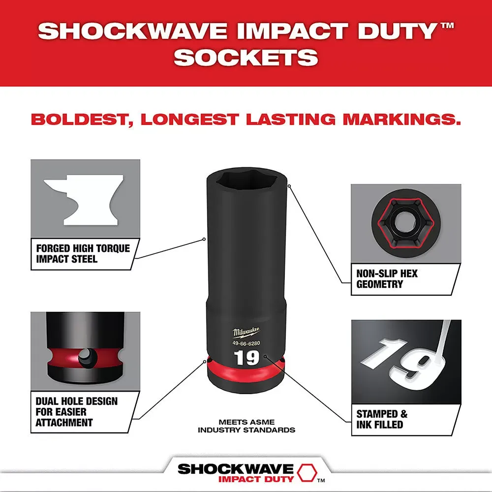 Milwaukee 49-66-6801 SHOCKWAVE 3/8” Impact Duty Socket MM PACKOUT Set - 19 PC
