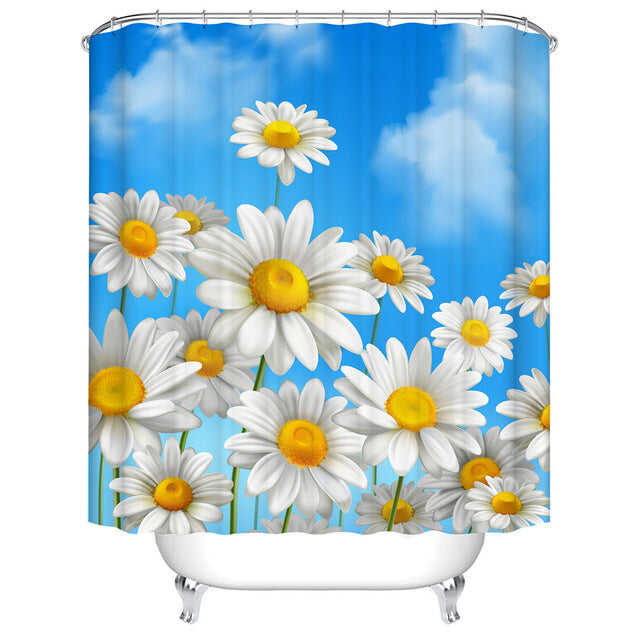 Urijk 1PC Flower Waterproof Shower Curtains for Bath Fabric Liner Solid Bathroom Curtains Shower Curtains With 12 Hooks