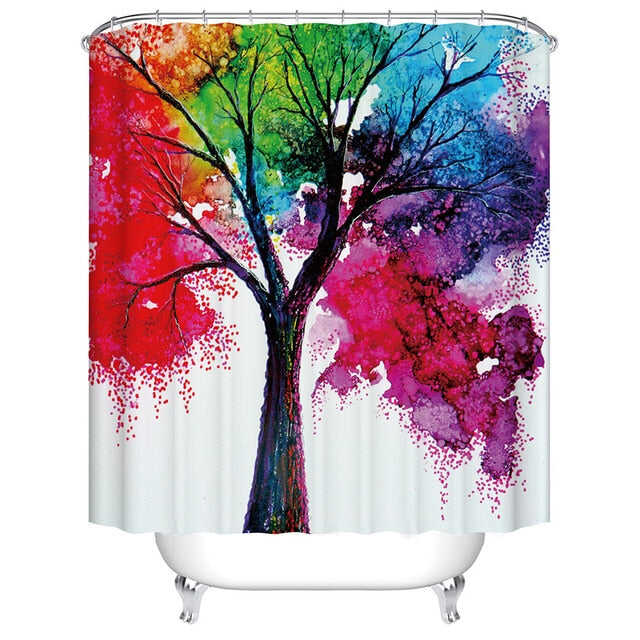 Urijk 1PC Flower Waterproof Shower Curtains for Bath Fabric Liner Solid Bathroom Curtains Shower Curtains With 12 Hooks