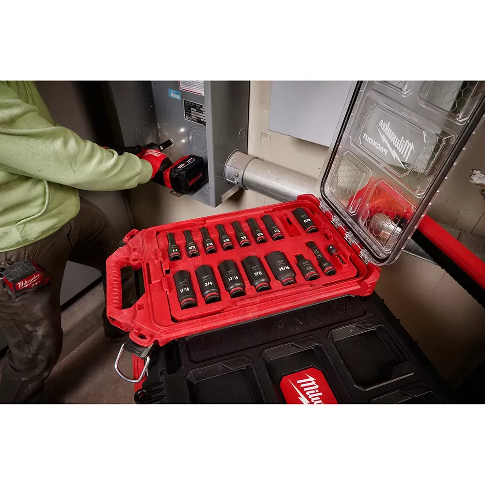Milwaukee 49-66-6800 SHOCKWAVE 3/8” Impact Duty Socket SAE PACKOUT Set - 17 PC
