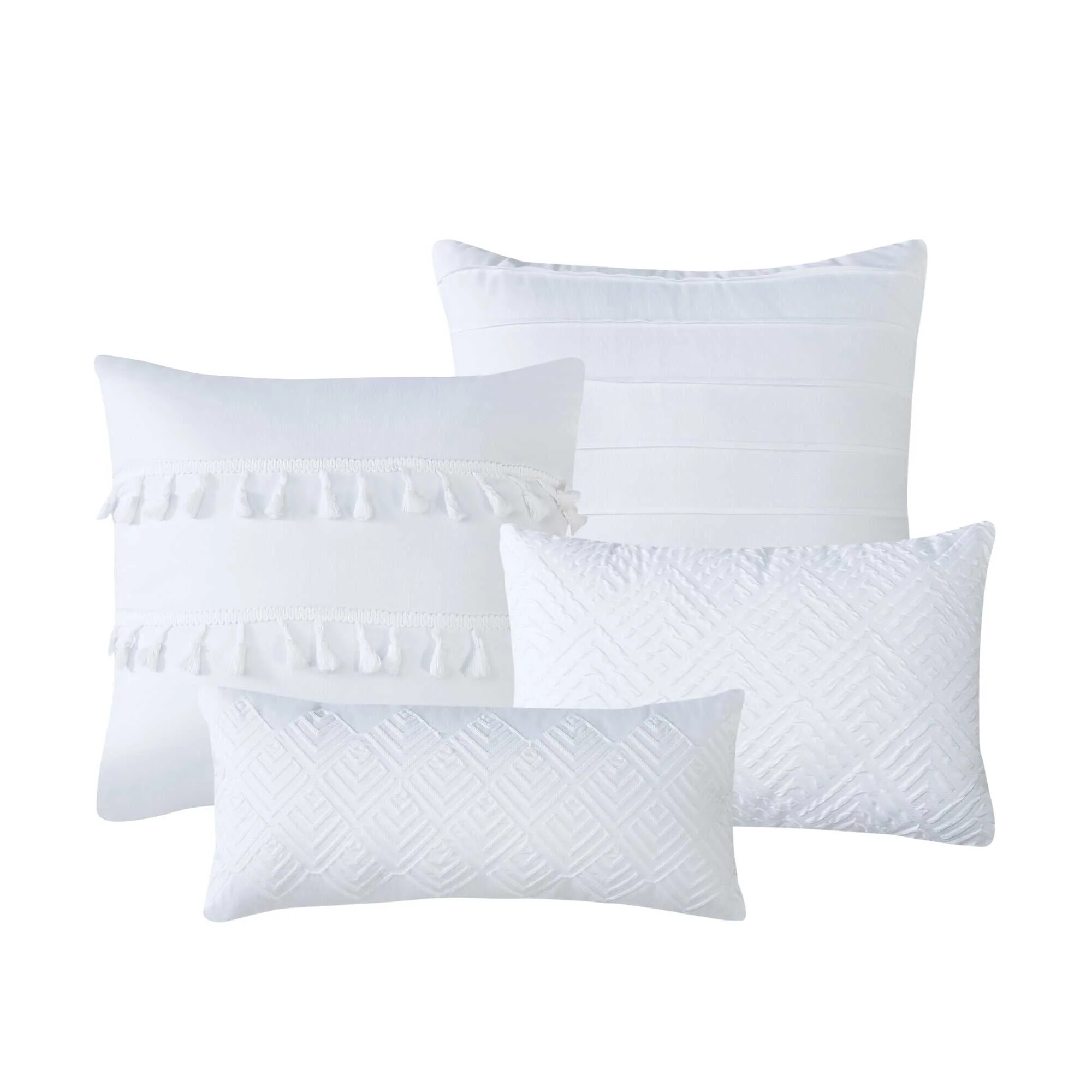 7 Piece Luxurious White Jacquard with Lace Applique Comforters Bed in a Bag Queen King Bedding Set
