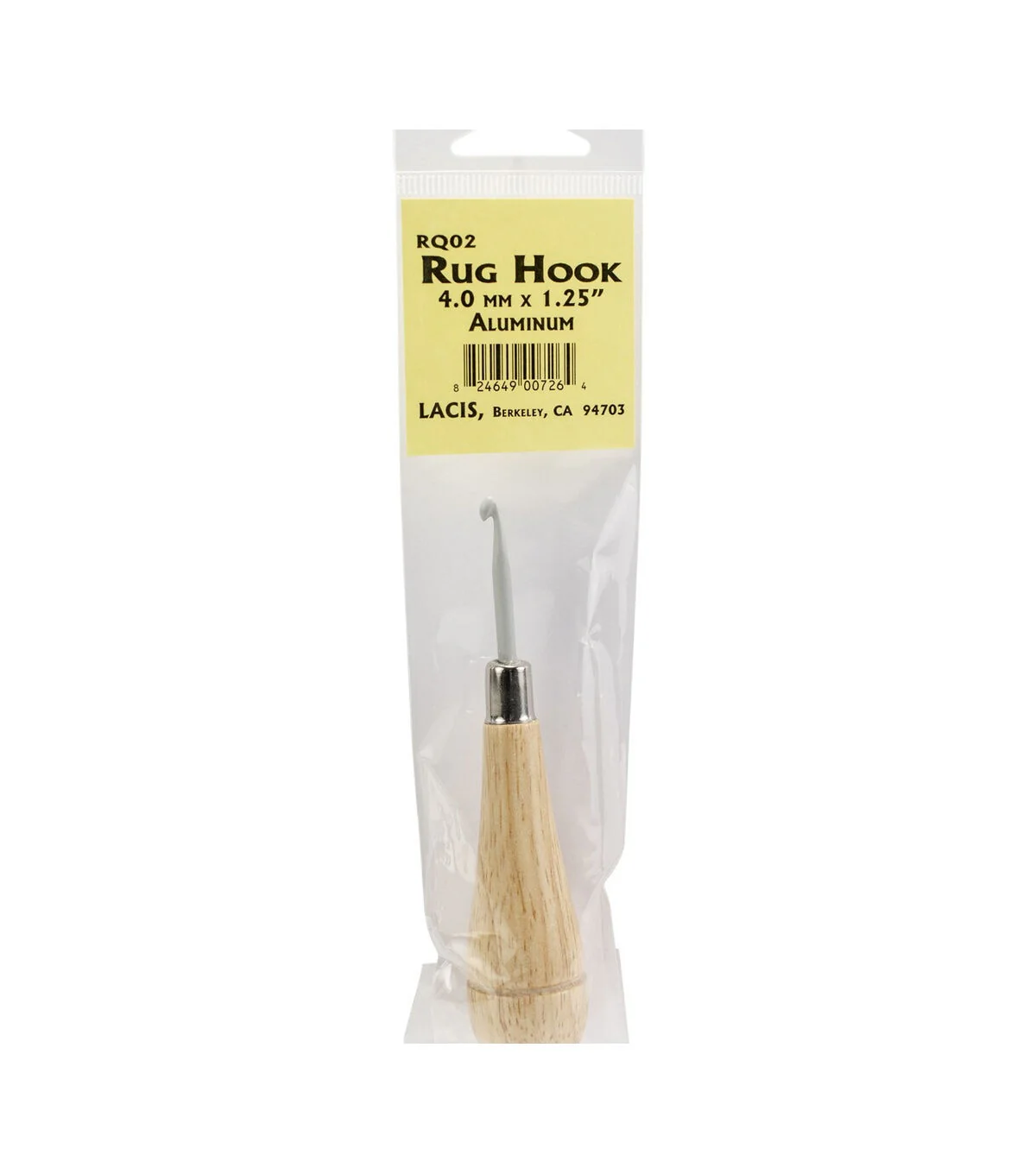 Lacis 4mmx1.25'' Aluminum Punch Needle Rug Hook with Wood Handle