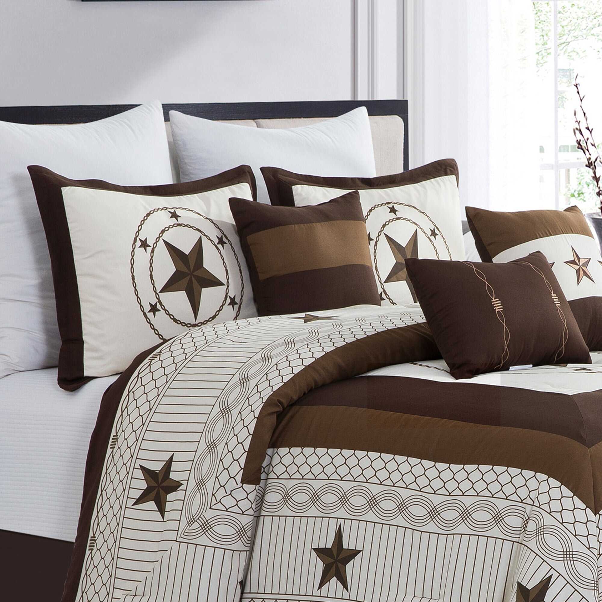7 Piece Luxurious Star Stripe Print Patchwork Comforters Bed in a Bag Queen King Bedding Set