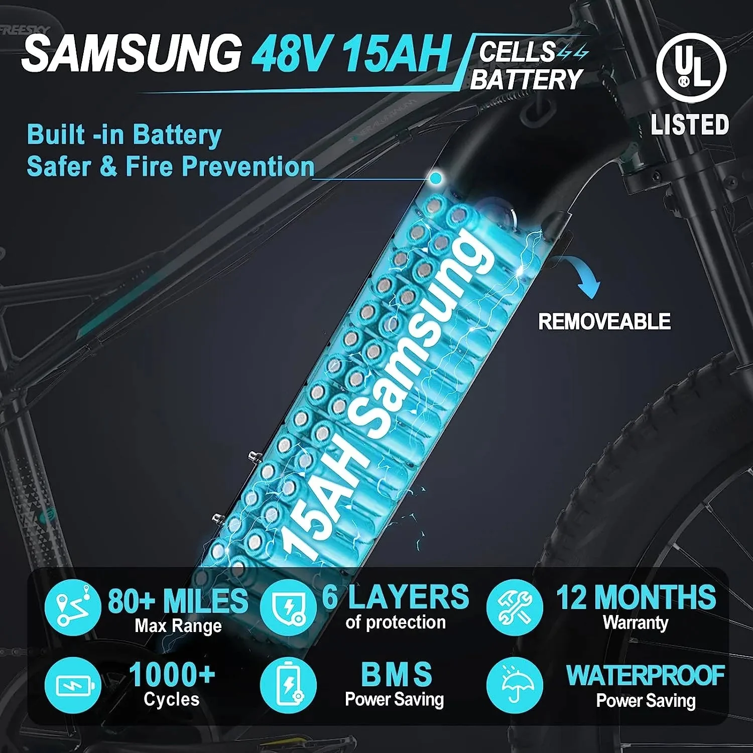 Electric Bike,750W Electric Bike for Adults BAFANG Motor 48V 15Ah Samsung Cell Battery Ebike, Fat Tire Electric Bicycles, 28MPH 35-80Miles Electric Mountain Bike, Shimano 7-Speed UL Certified