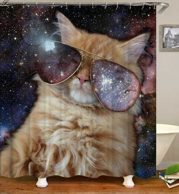 Cat Bath Shower Curtain Funny Star Space Waterproof Cat shower curtains bathroom curtain Fabric Bathroom Curtains For Bathroom