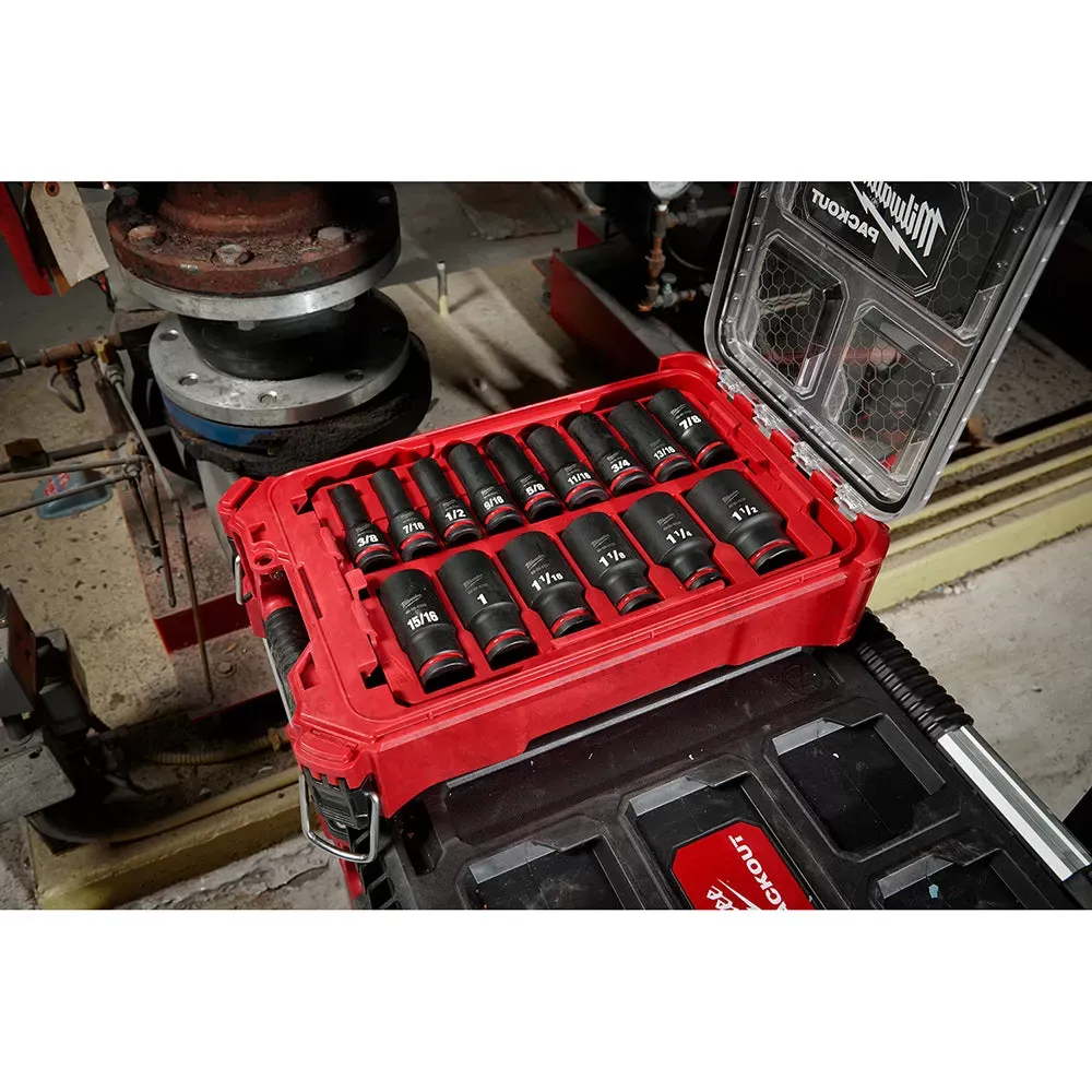 Milwaukee 49-66-6802 SHOCKWAVE 1/2” Impact Duty Socket SAE PACKOUT Set - 15 PC