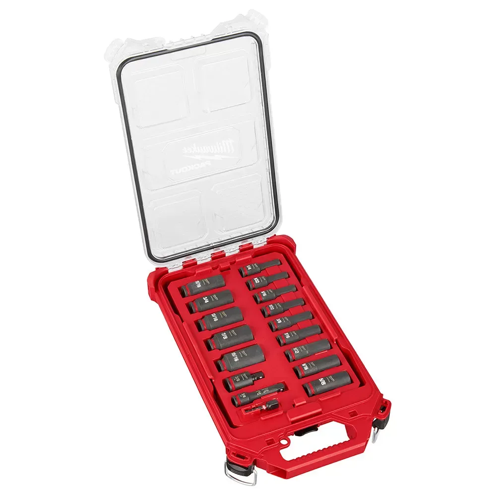 Milwaukee 49-66-6800 SHOCKWAVE 3/8” Impact Duty Socket SAE PACKOUT Set - 17 PC