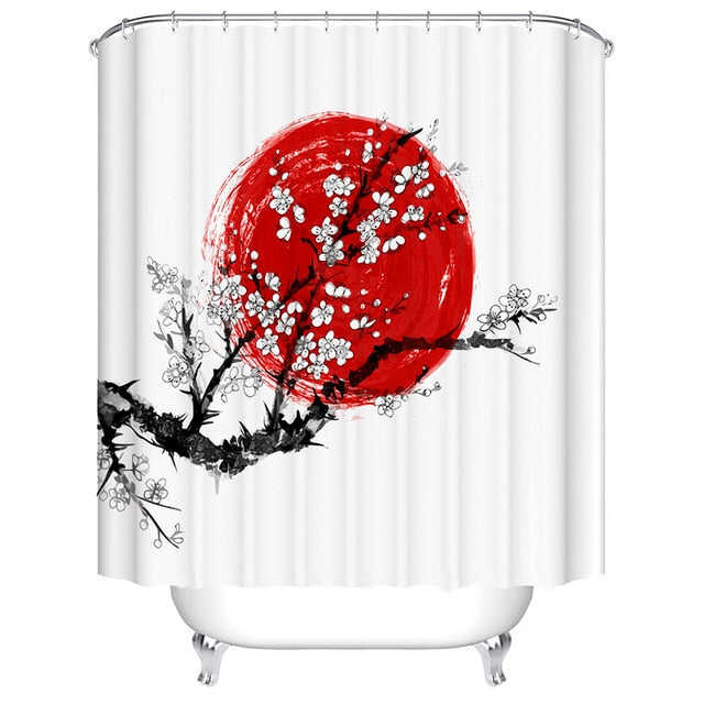 Urijk 1PC Flower Waterproof Shower Curtains for Bath Fabric Liner Solid Bathroom Curtains Shower Curtains With 12 Hooks