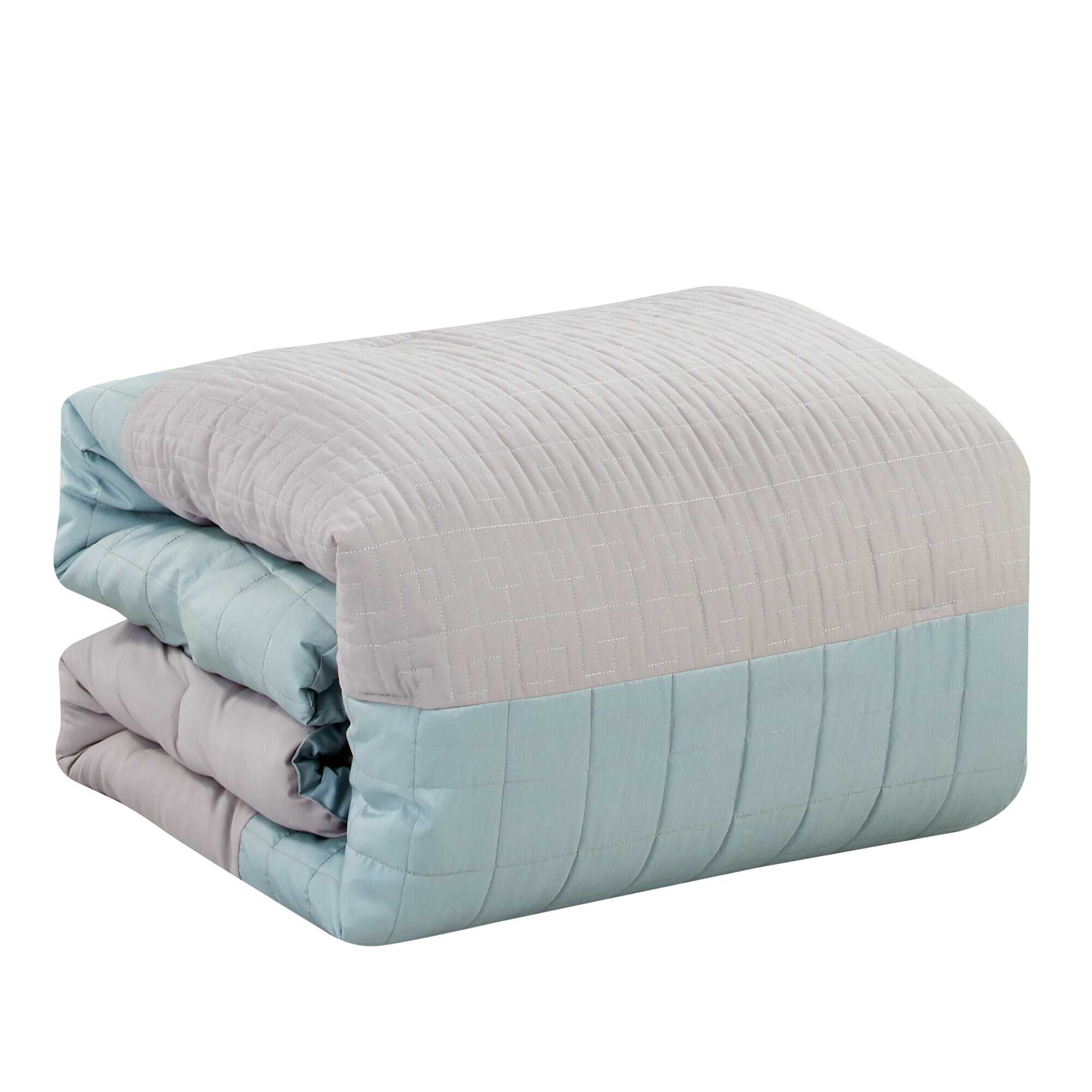 7 Piece Luxurious Quilted Gray and Aqua Patchwork Comforters Bed in a Bag Queen King Bedding Set