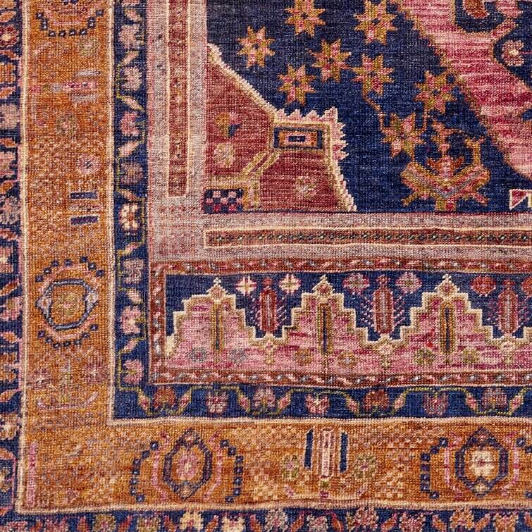 Westlake Machine Washable Oriental Dark Blue/Rose Area Rug