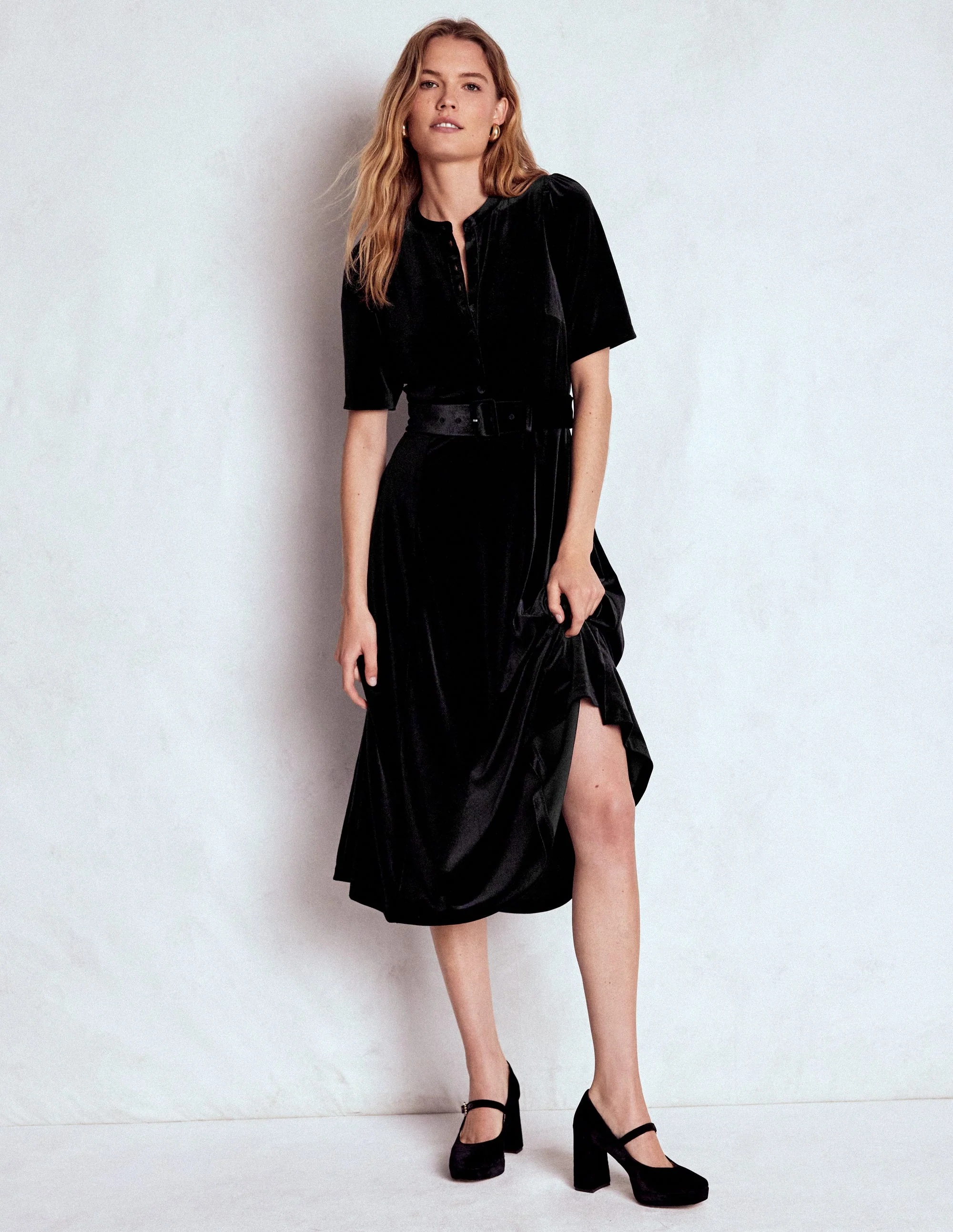 Kate Velvet Shirt Dress-Black