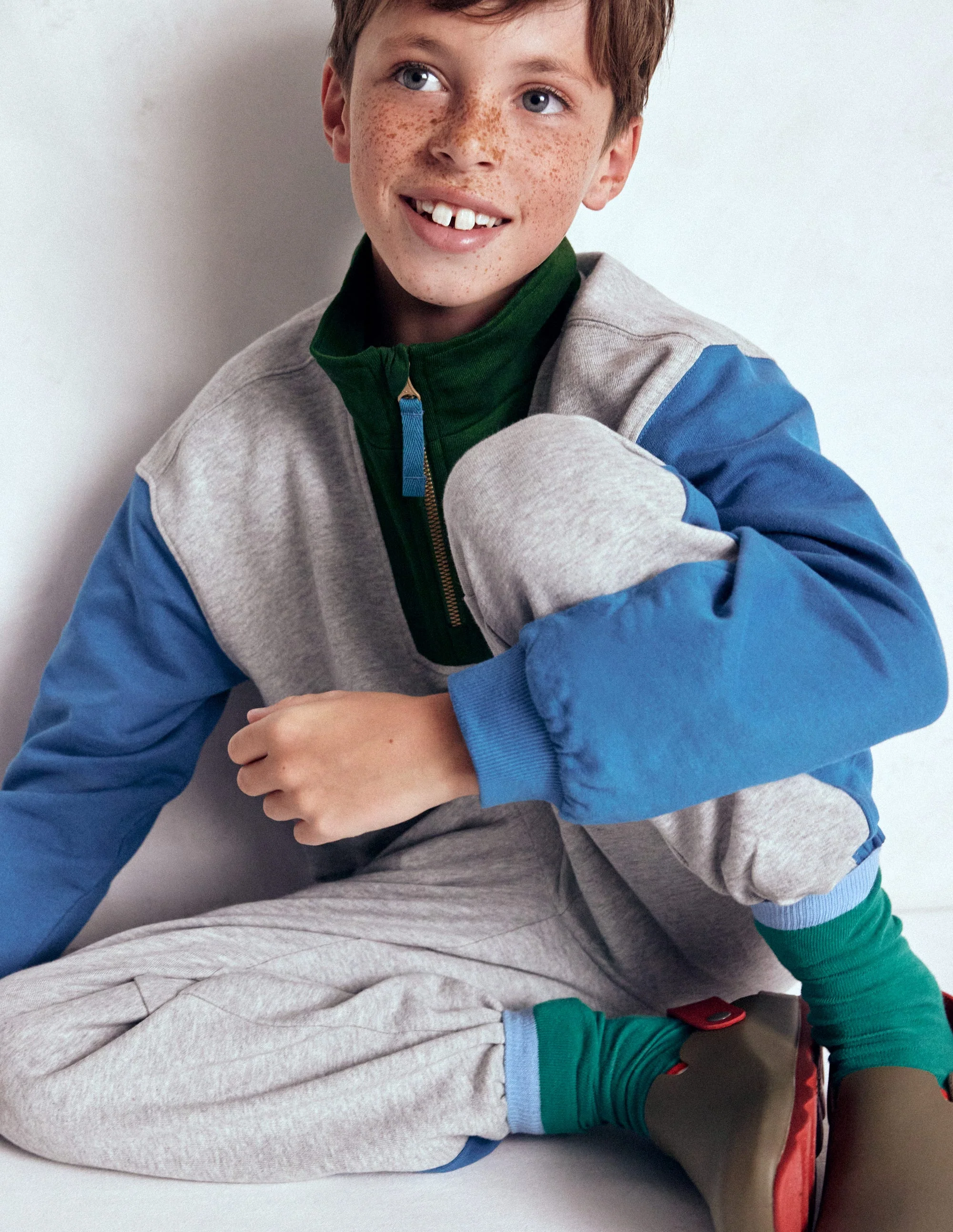 Half-Zip Sweatshirt-Grey Marl Colourblock