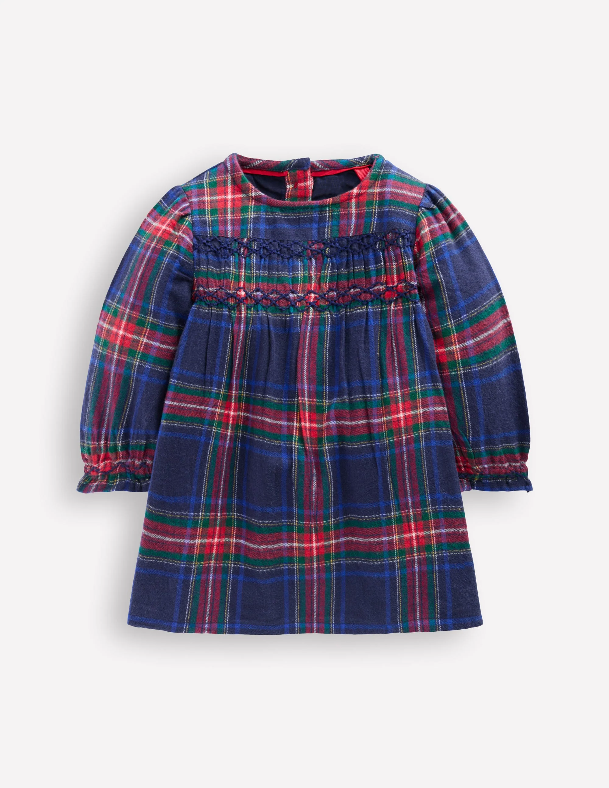 Smocked Occasion Dress-Navy Check