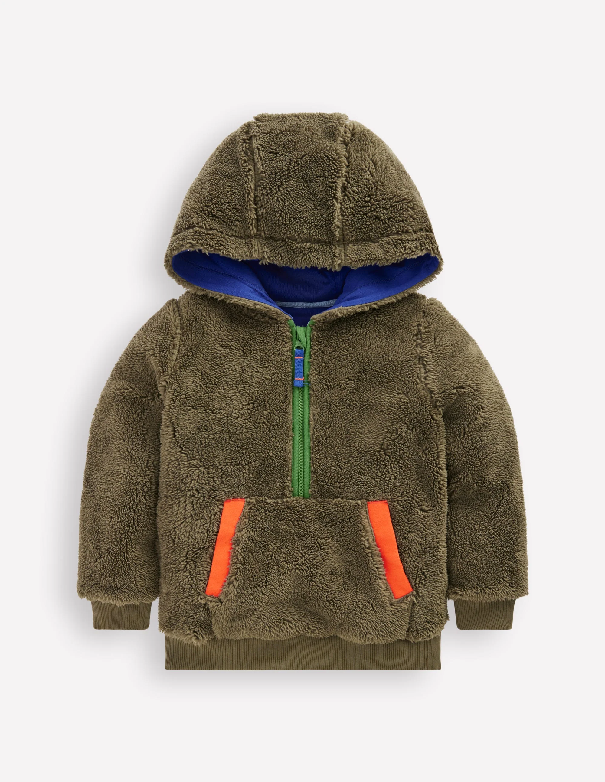 Fleece Half Zip Hoodie-Classic Khaki