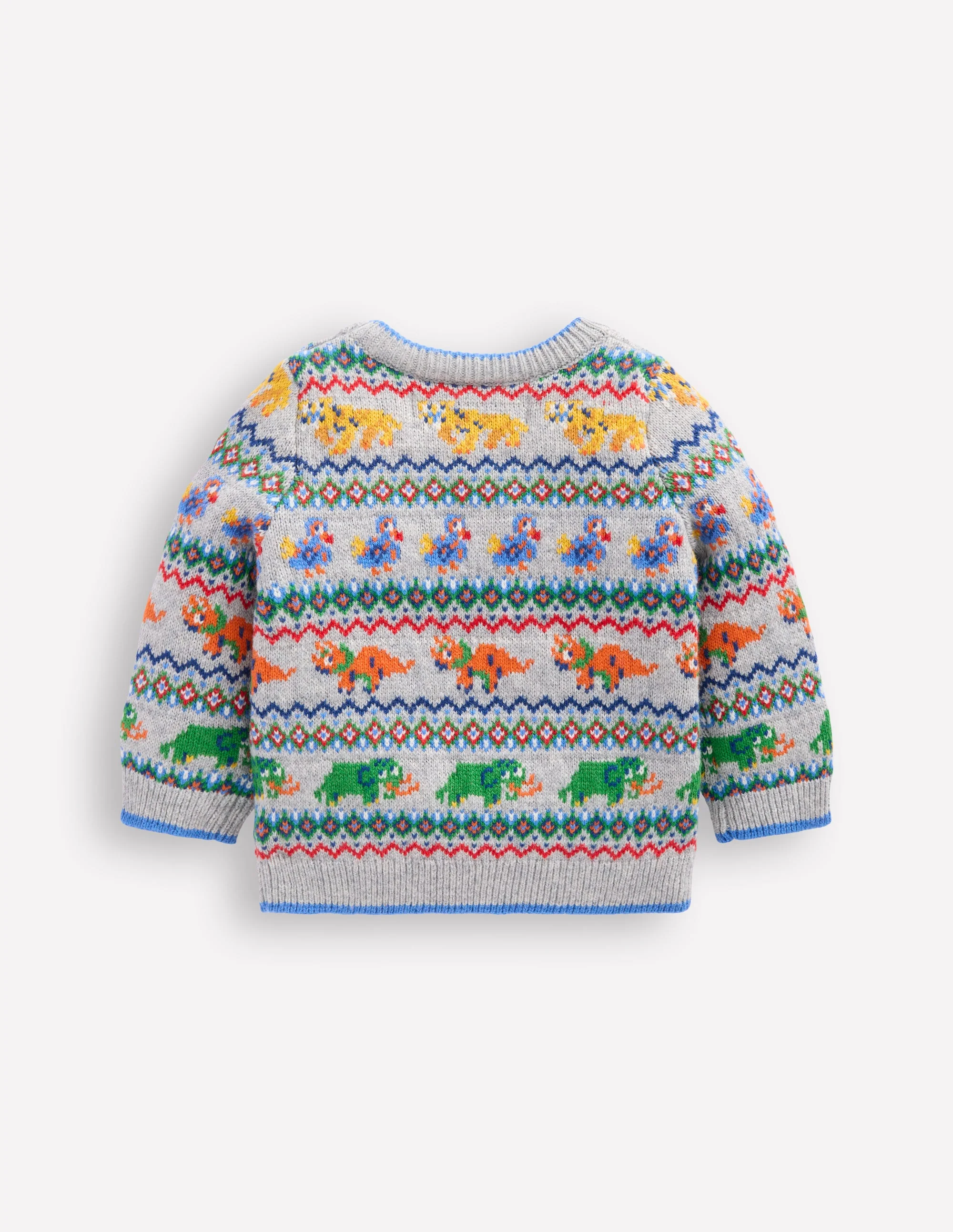 Fair Isle Button Jumper-Grey Marl Prehistoric Animals