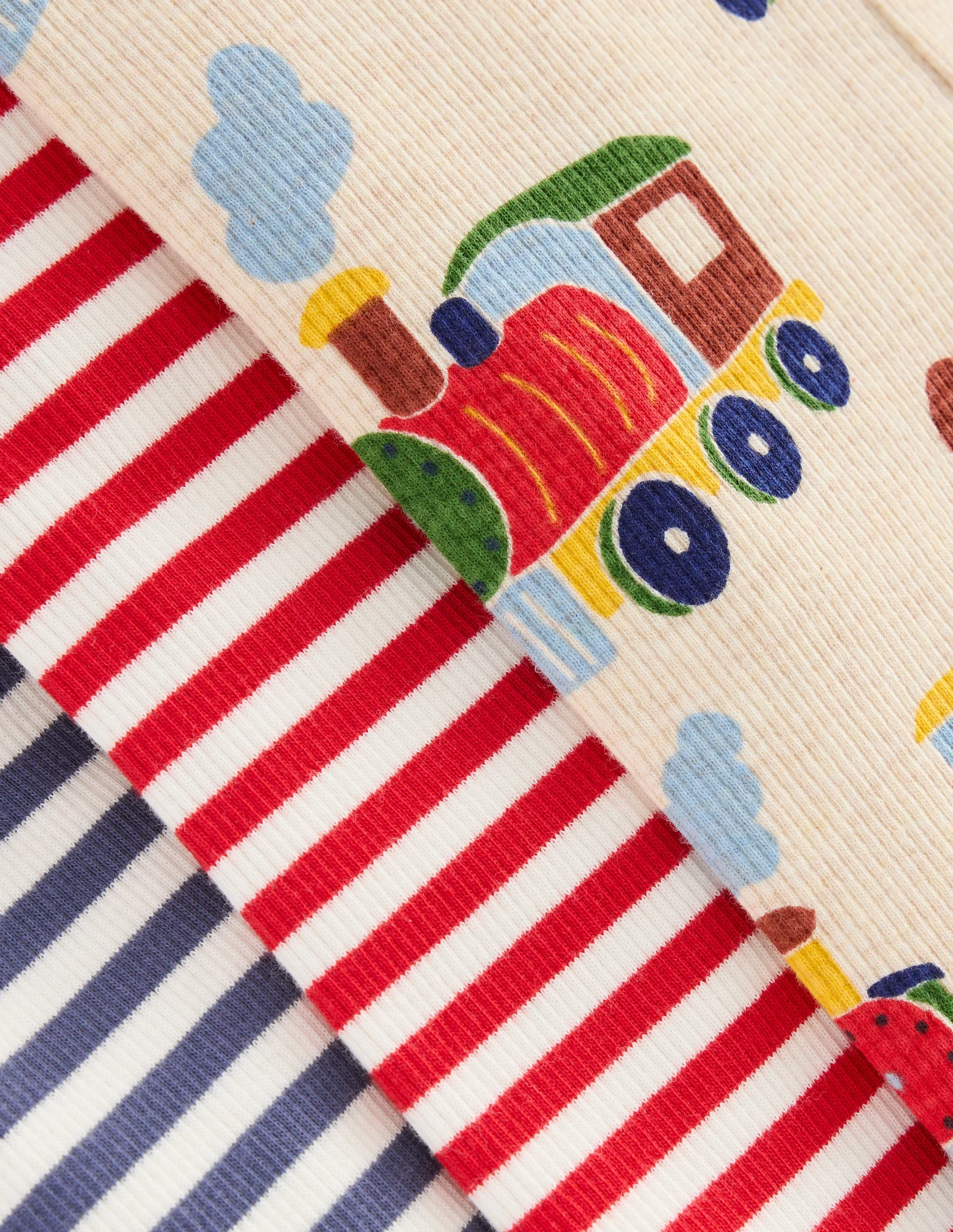 3-pack Rib Leggings-Oatmeal Marl Trains