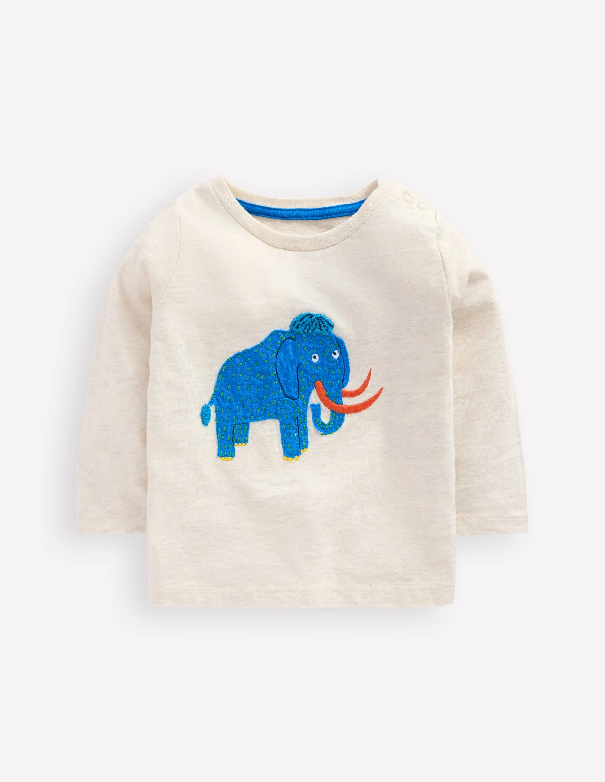 Long Sleeve Applique T-Shirt-Oatmeal Mammoth
