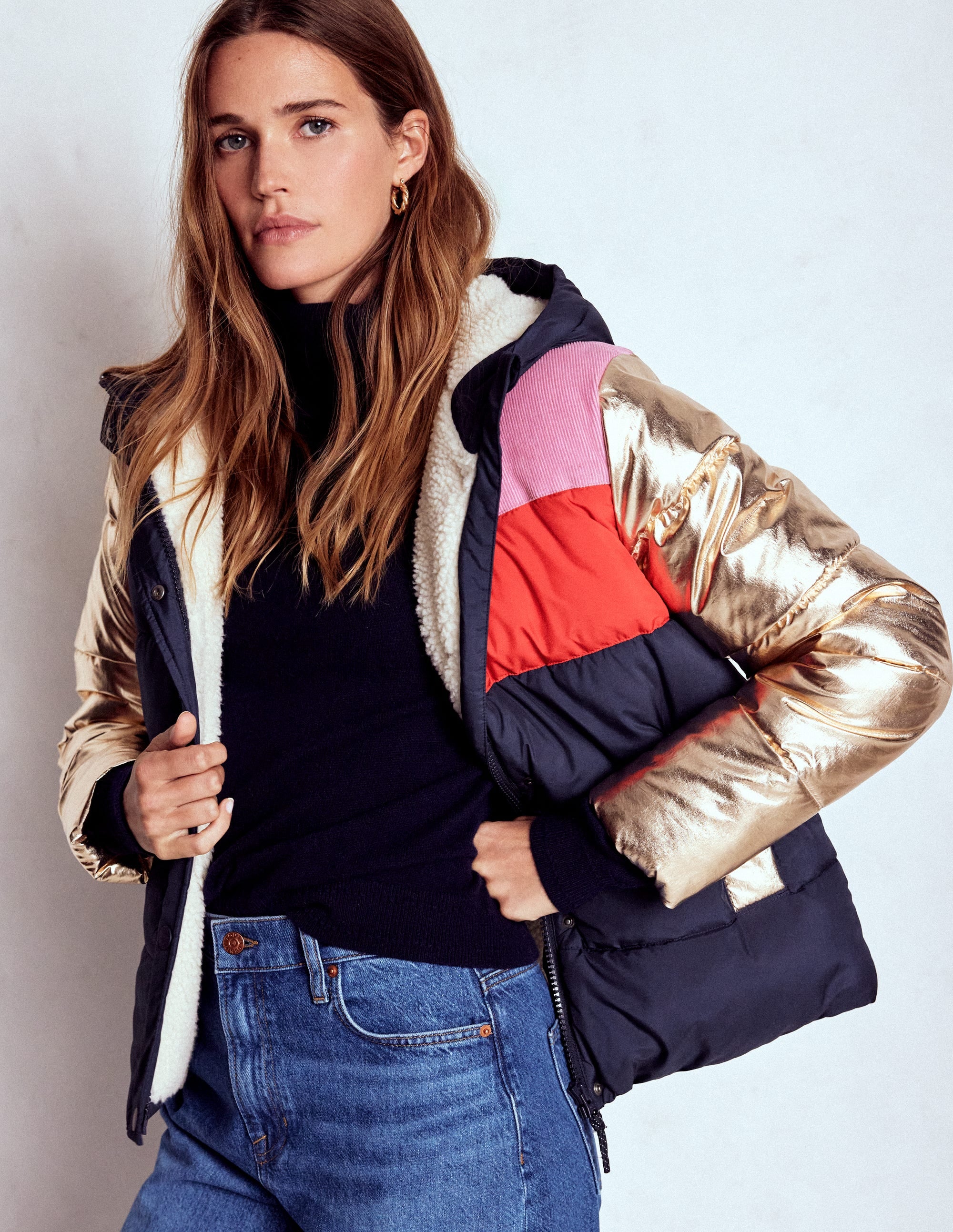 Padded Puffer Coat-Navy, Colourblock