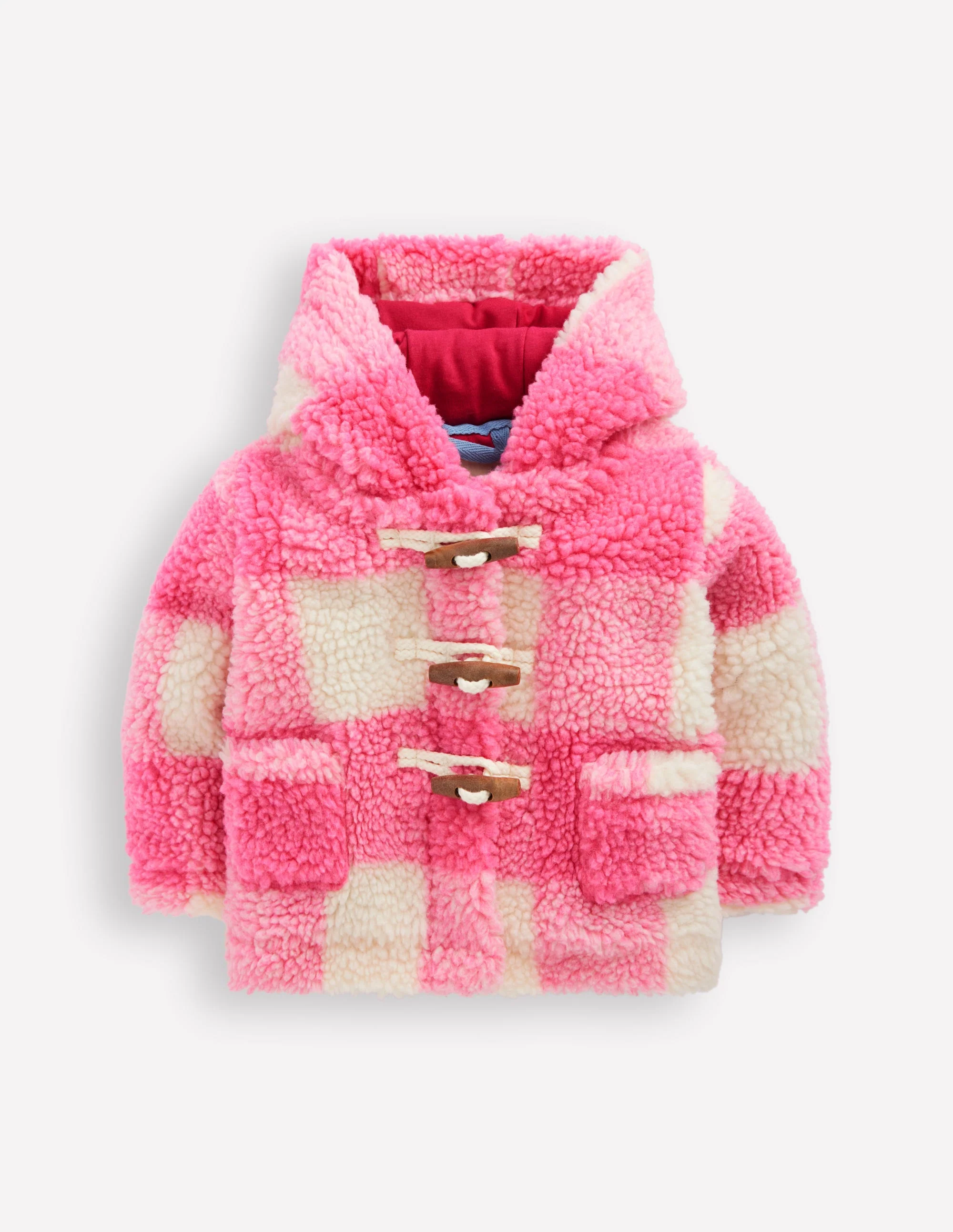 Girls Borg Duffle Coat-Pink Check