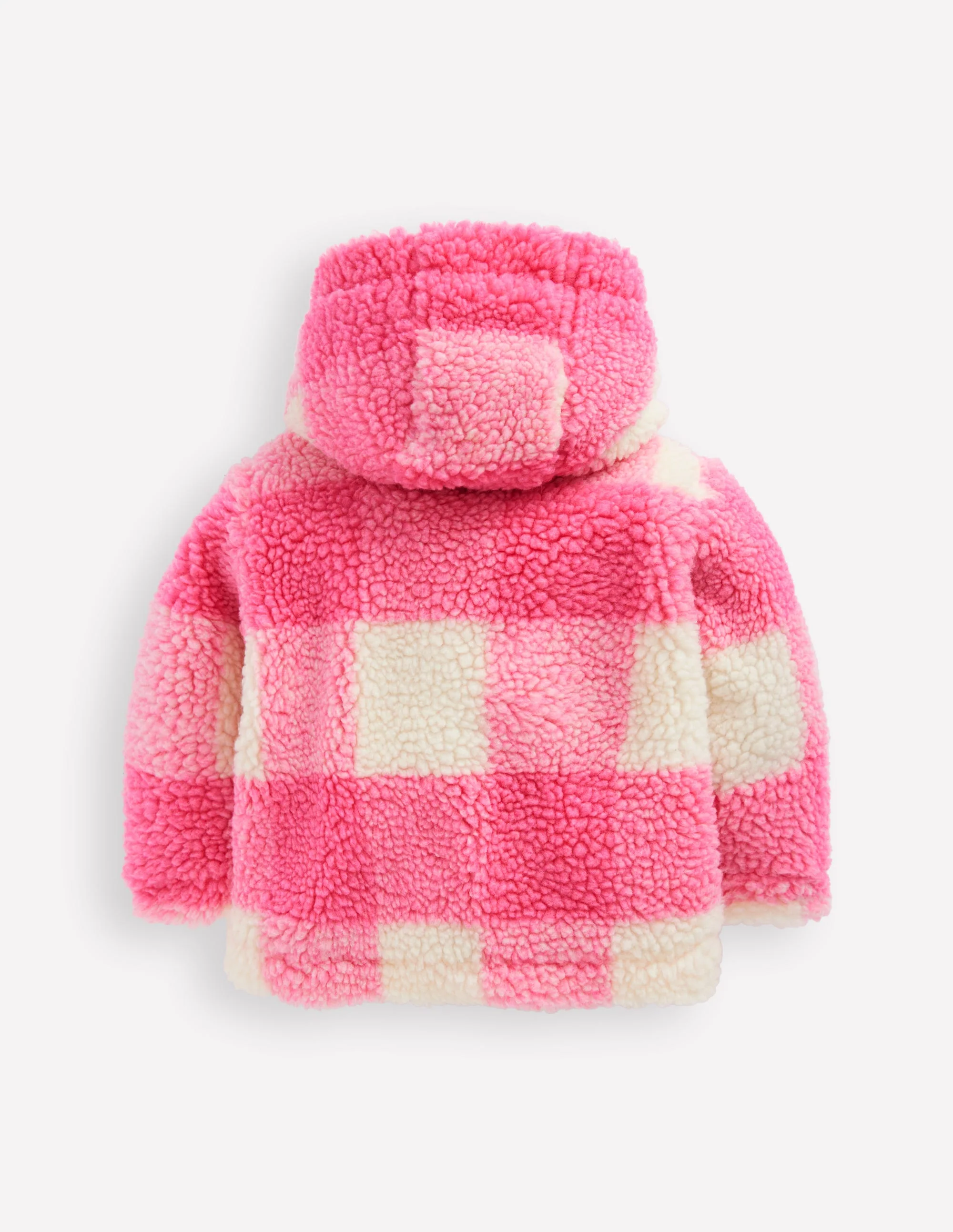 Girls Borg Duffle Coat-Pink Check