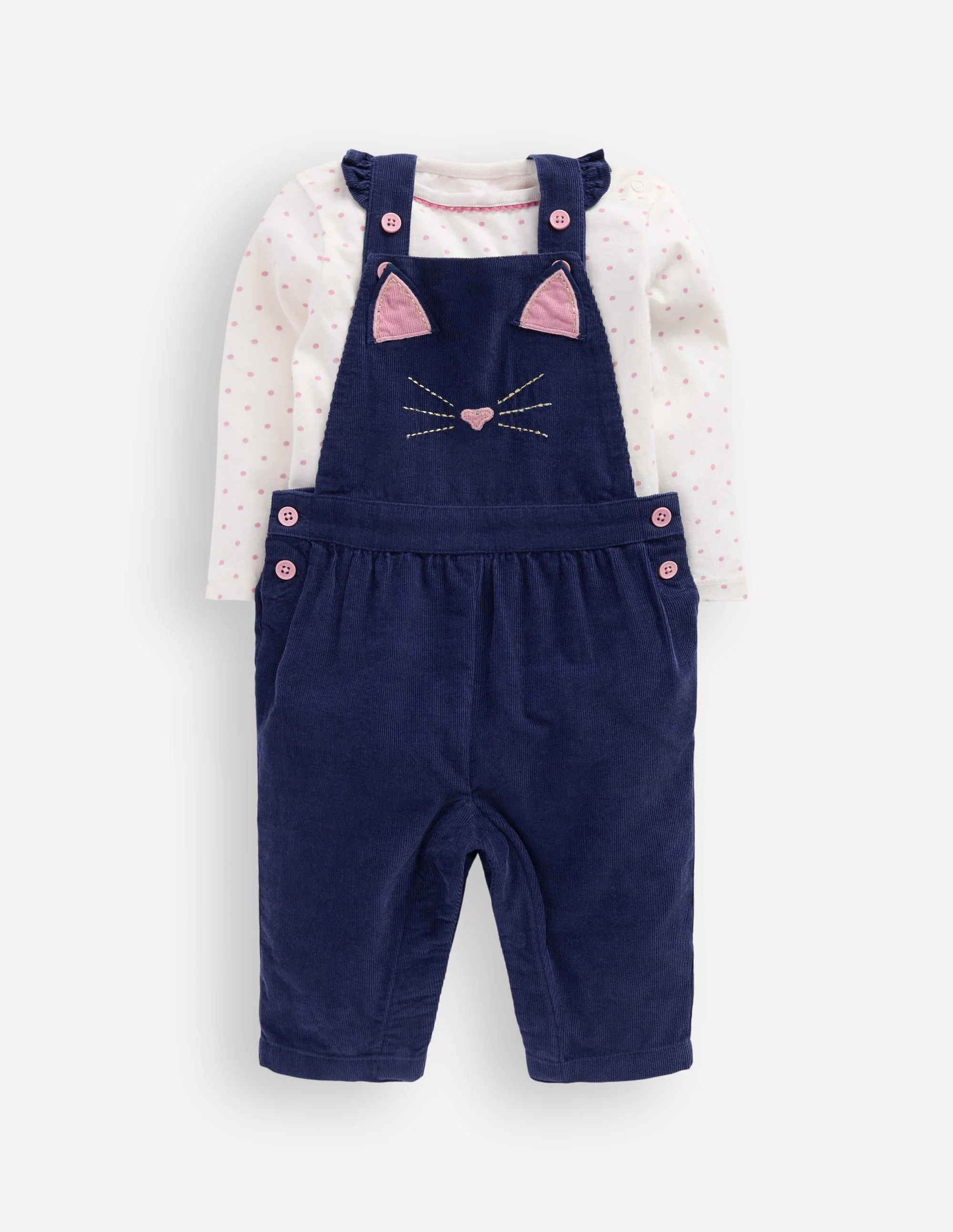 Woven Overalls Set-Navy Cat