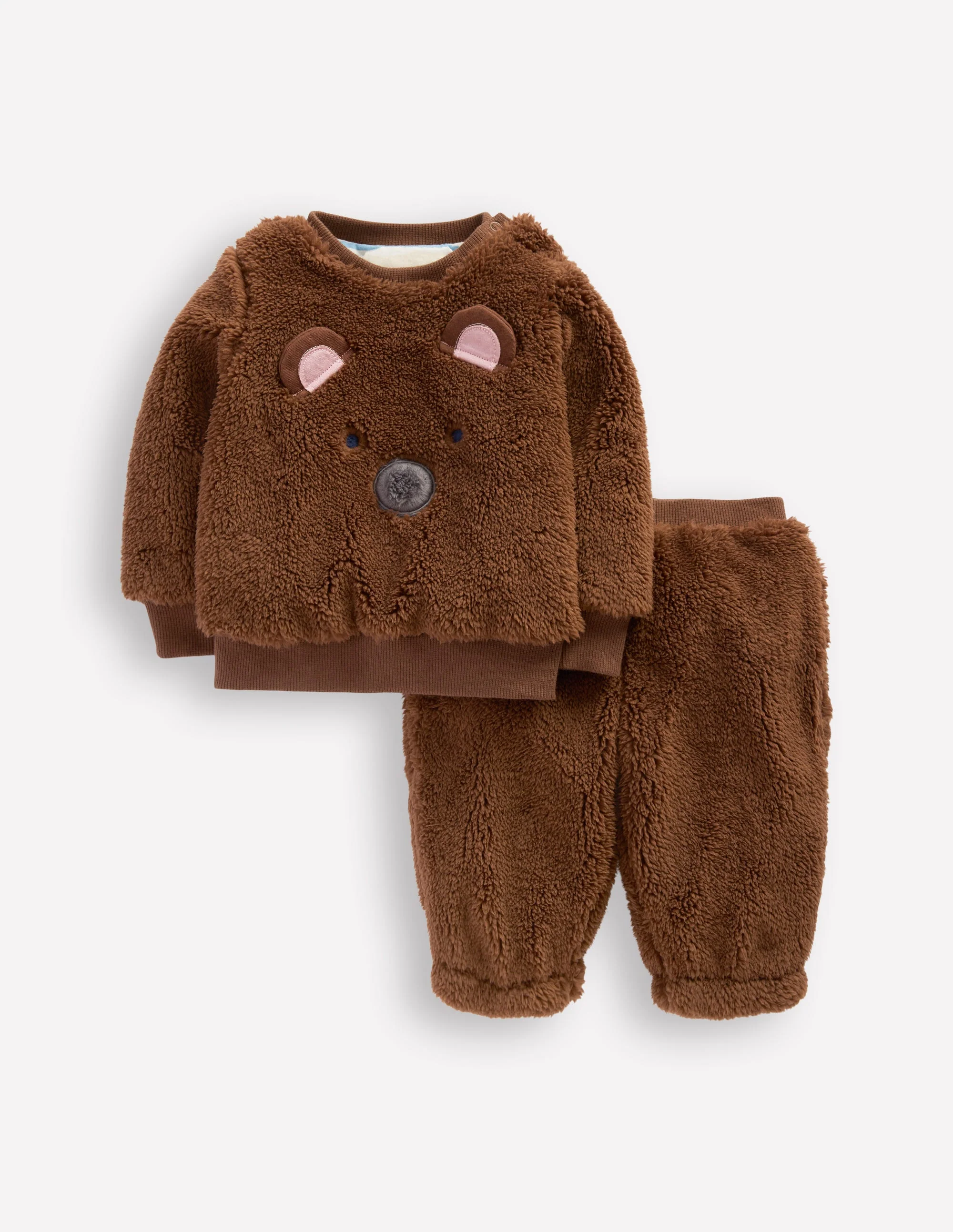 Novelty Borg Sweatshirt Set-Brown Bear