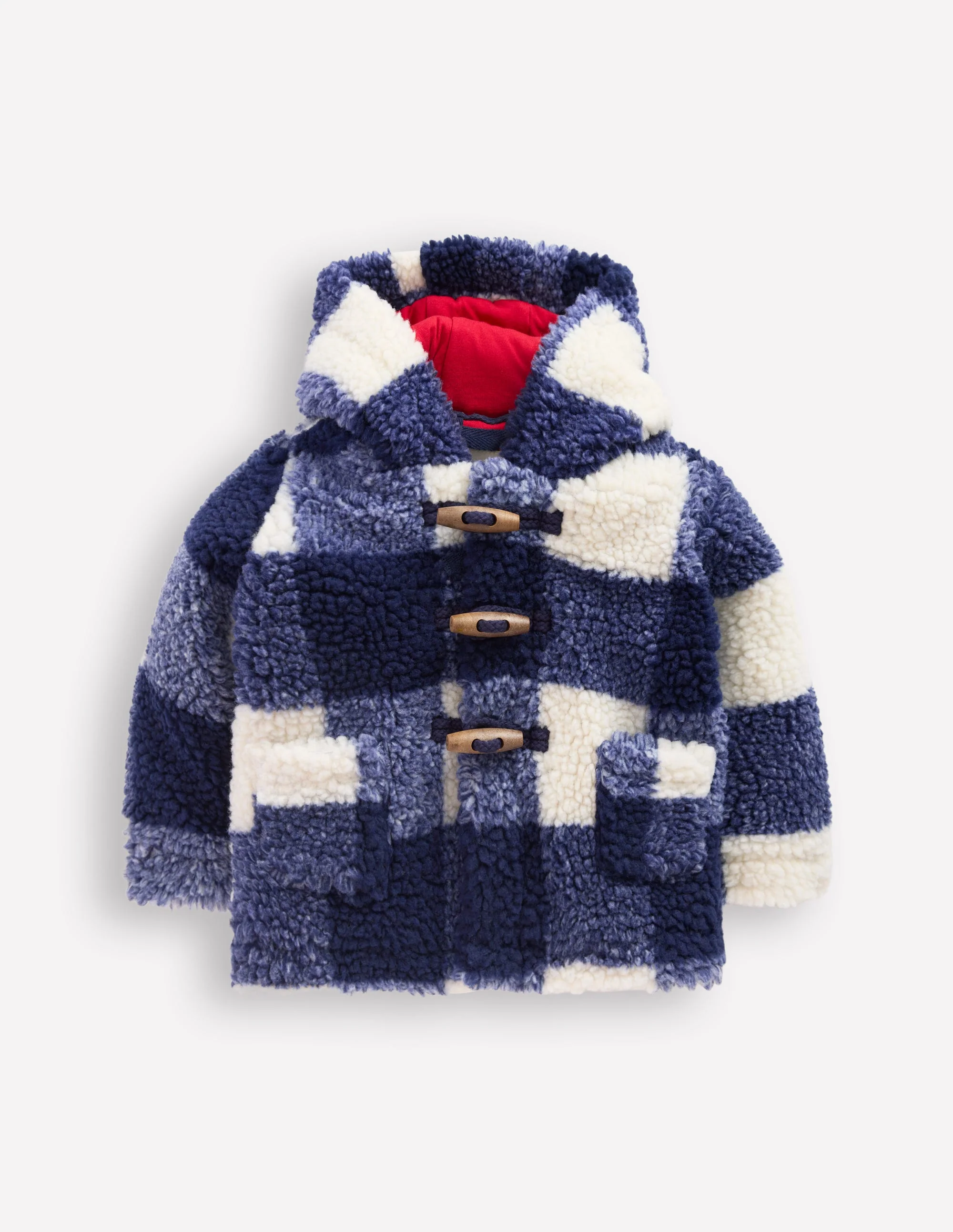 Boys Borg Duffle Coat-Navy Gingham
