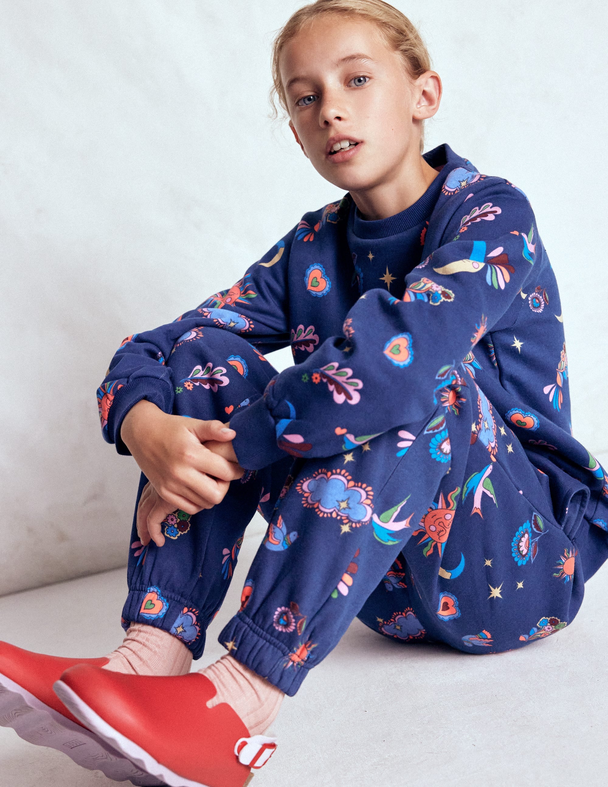 Printed Cosy Sweatpants-College Navy Celestial